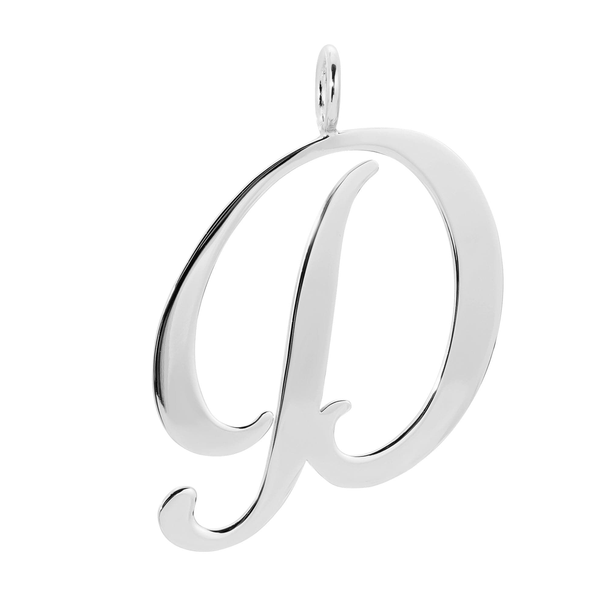 a silver pendant with a letter on it