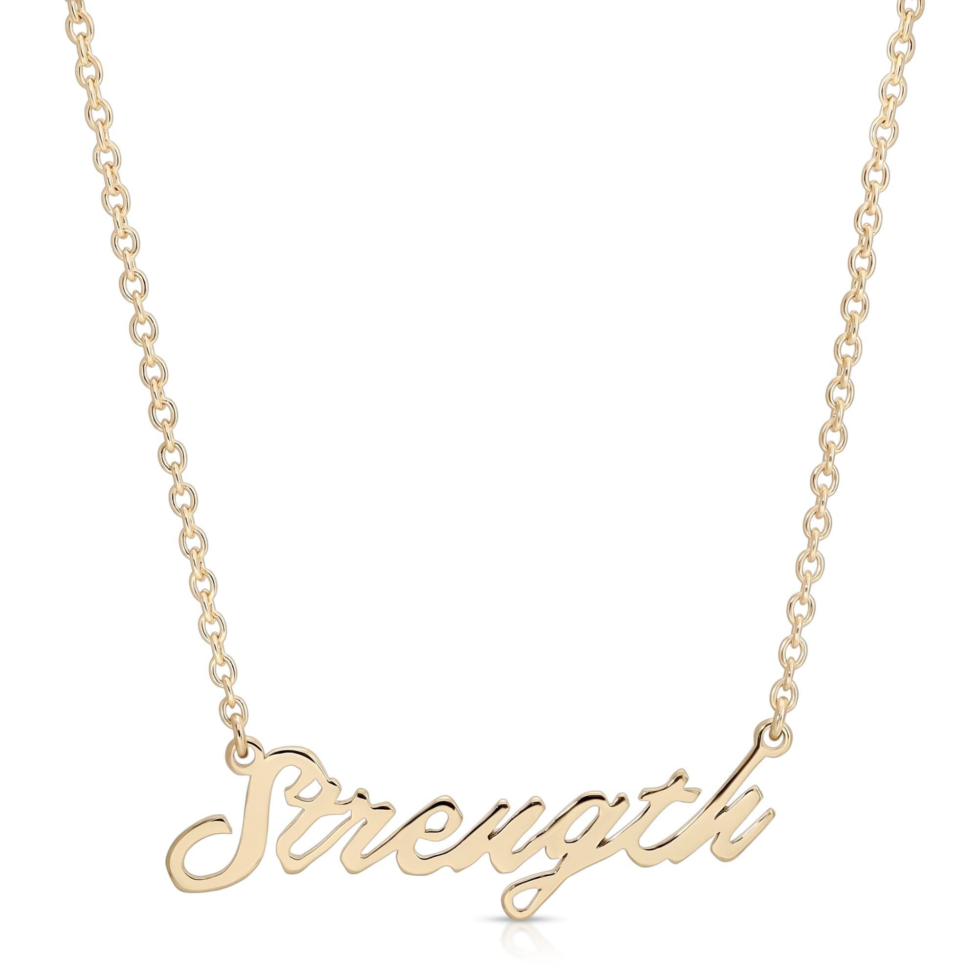 a gold necklace with the word brezga on it