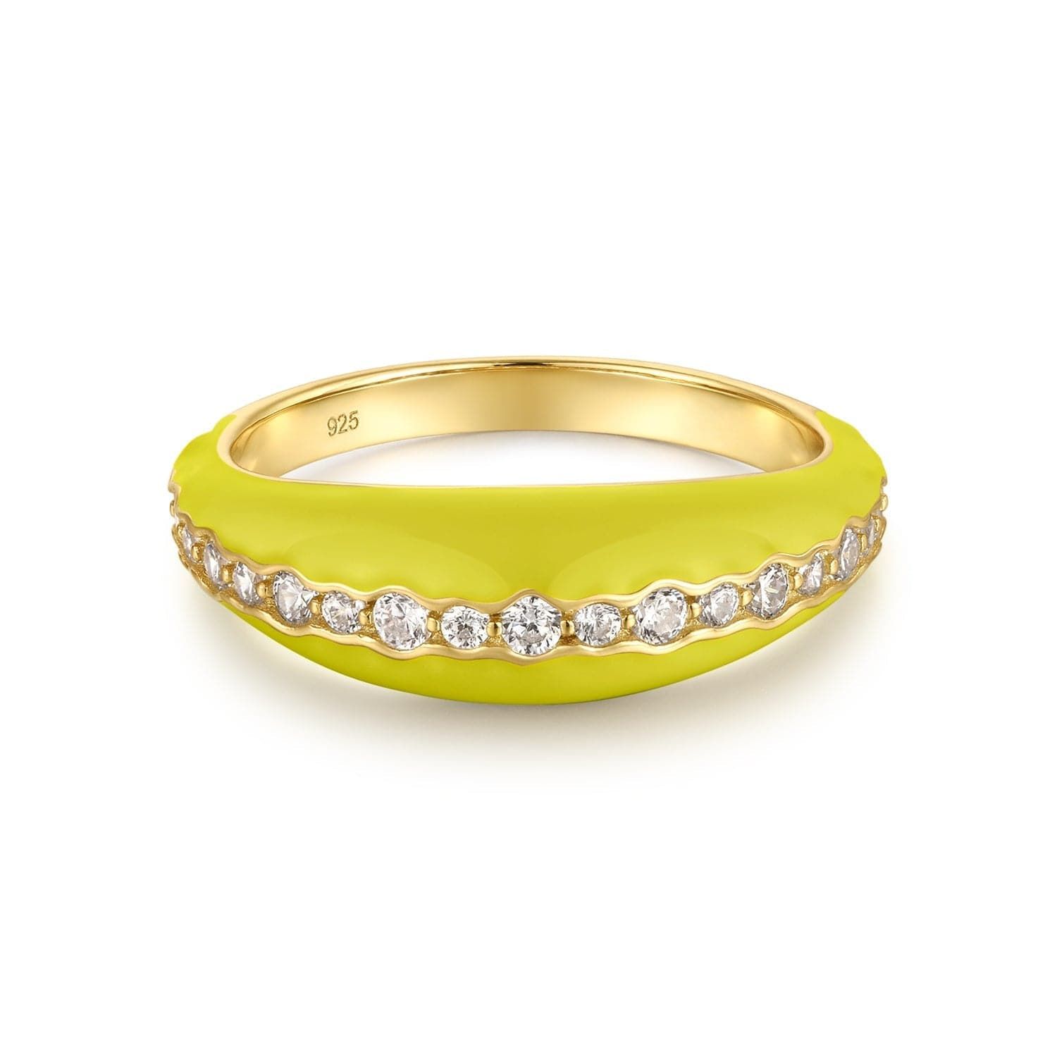 a yellow ring with diamonds on it