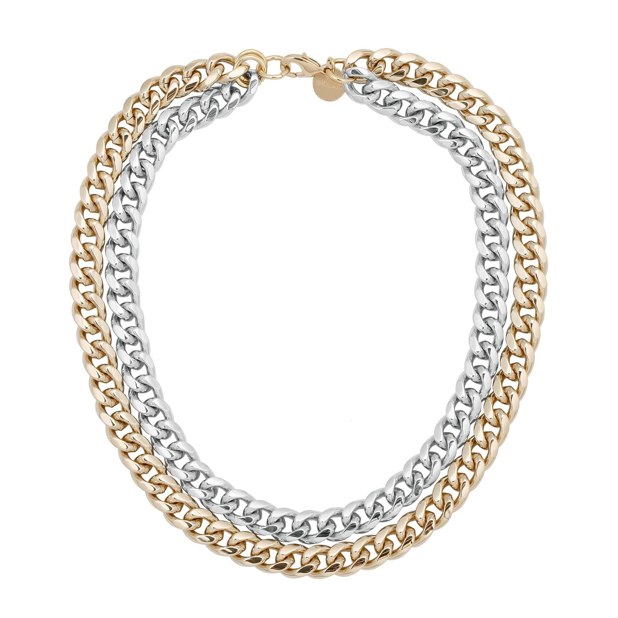 TWO-TONED DOUBLE CURB CHAIN NECKLACE - eklexic