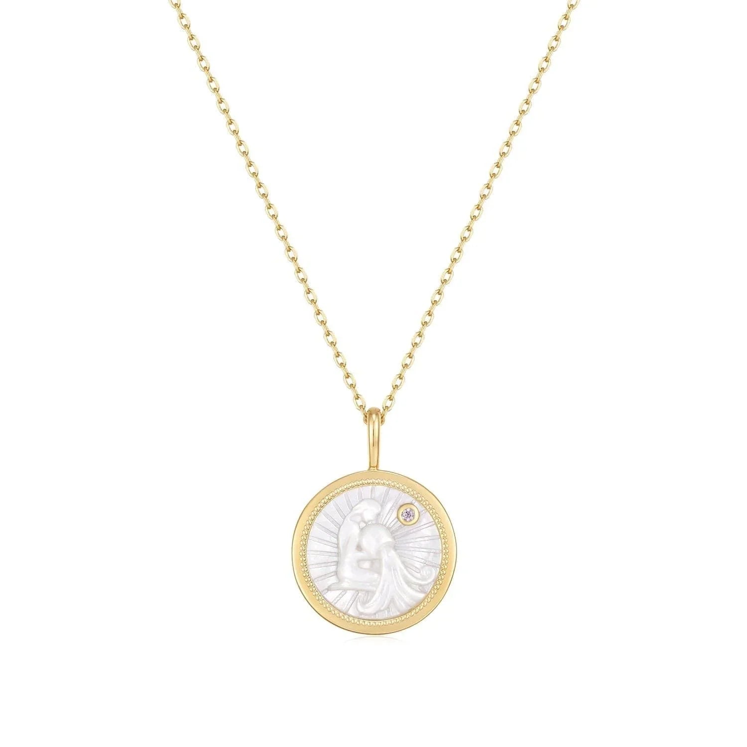 Zodiac Aquarius Gold Necklace with Mother of Pearl Pendant for stylish vibes