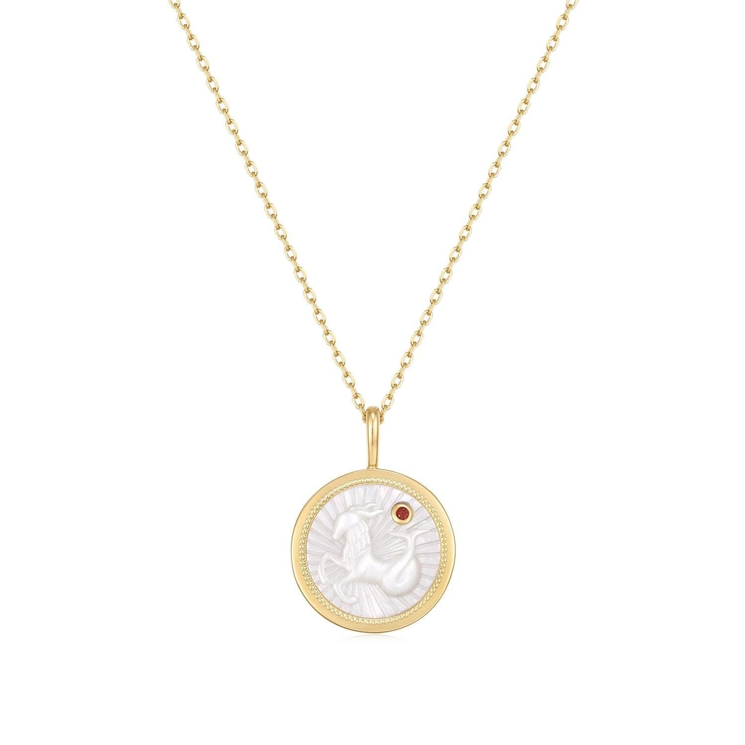 a gold necklace with a white mother's day pendant