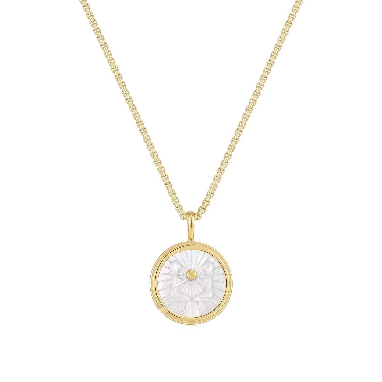 Gold necklace with circular pendant from Zodiac Gemini Mother Of Pearl collection