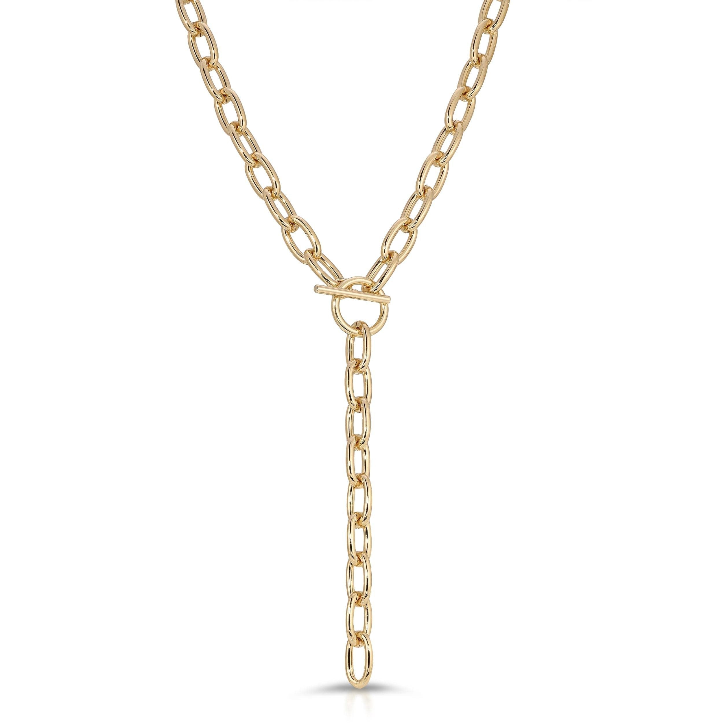 Gold-toned Alana Toggle Lariat Necklace with toggle clasp in recycled brass finishes