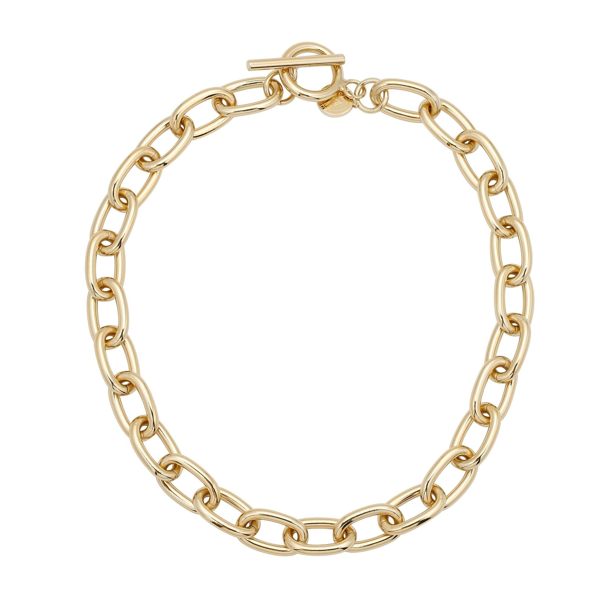 Gold-toned rounded link chain Alana Toggle Necklace with toggle clasp on display