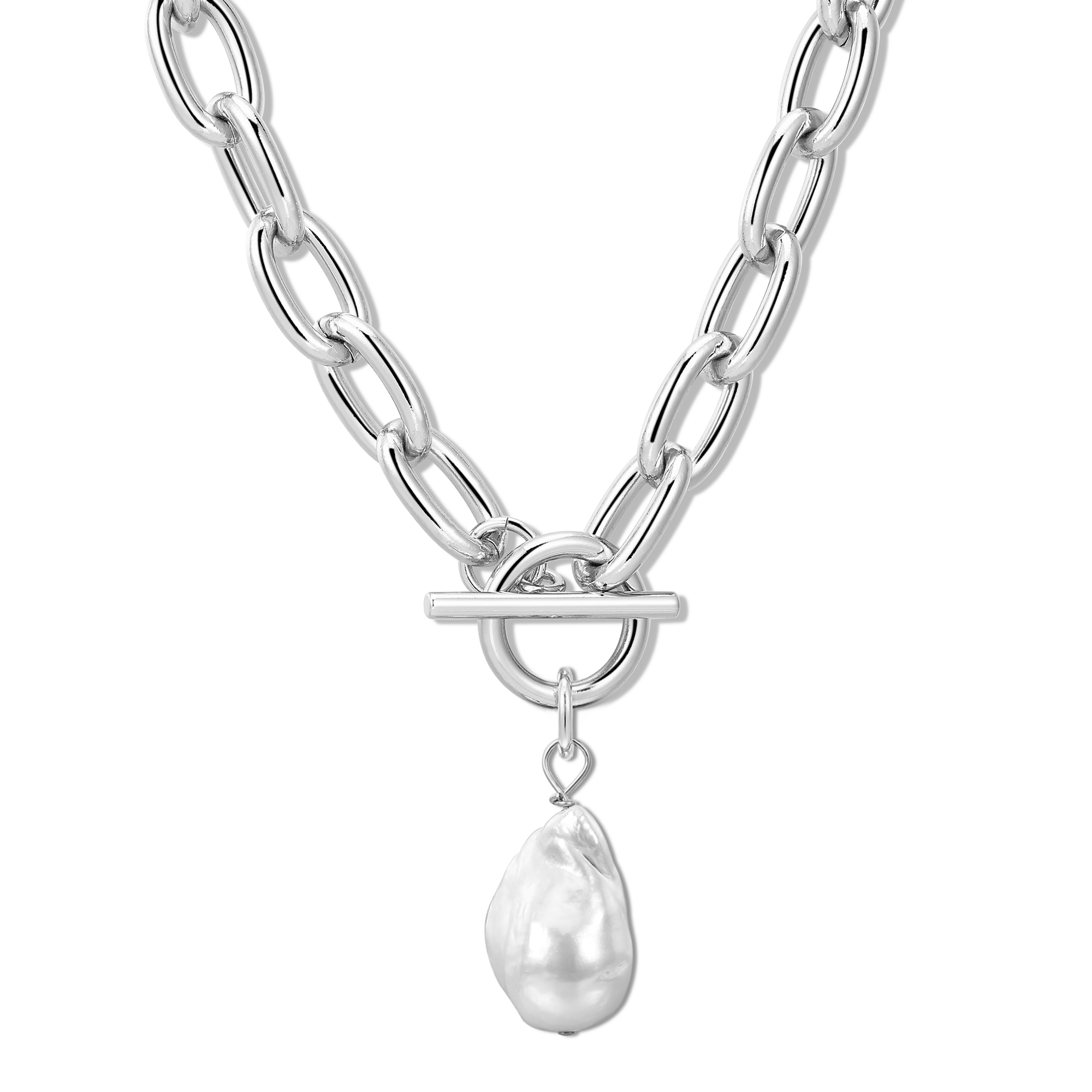 Silver chain necklace featuring a Baroque Pearl Pendant from Alana XL Baroque collection