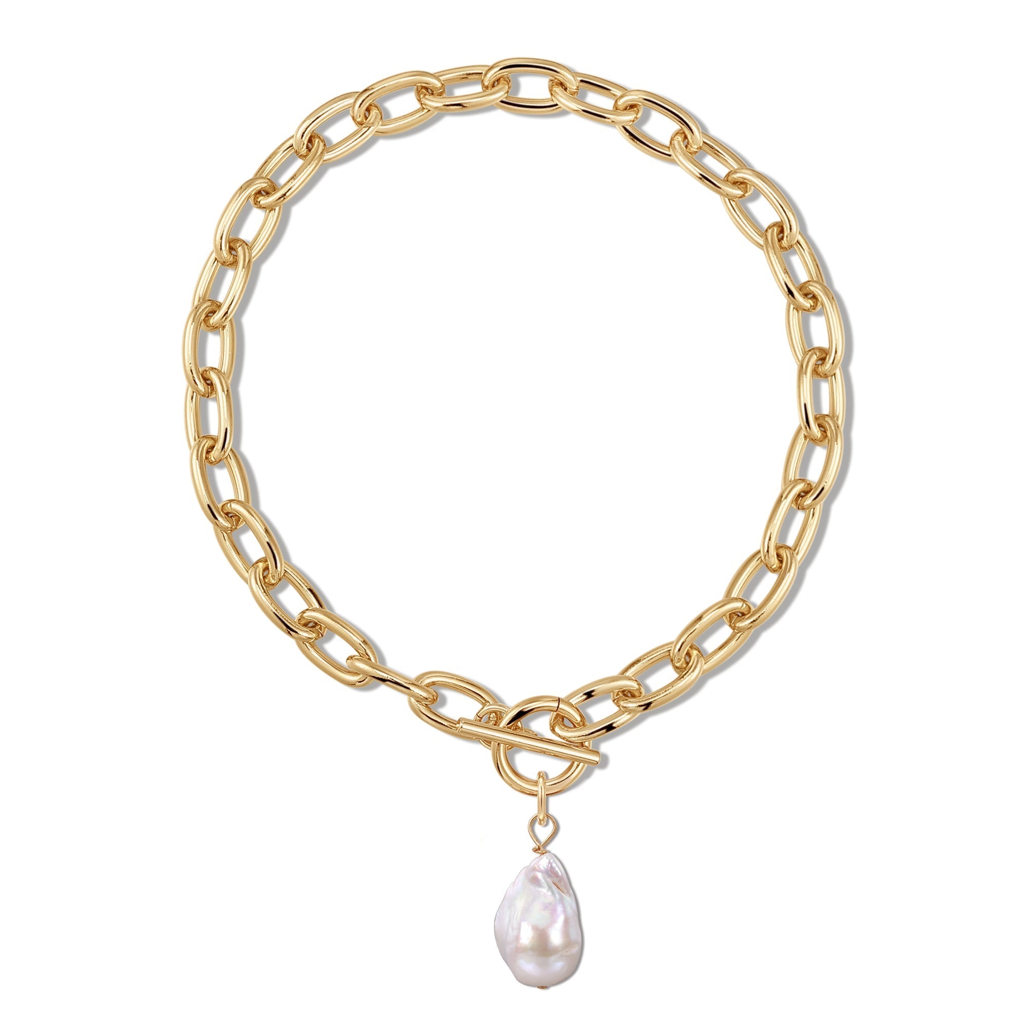 Gold chain necklace featuring Alana XL Baroque Pearl Pendant with freshwater pearl