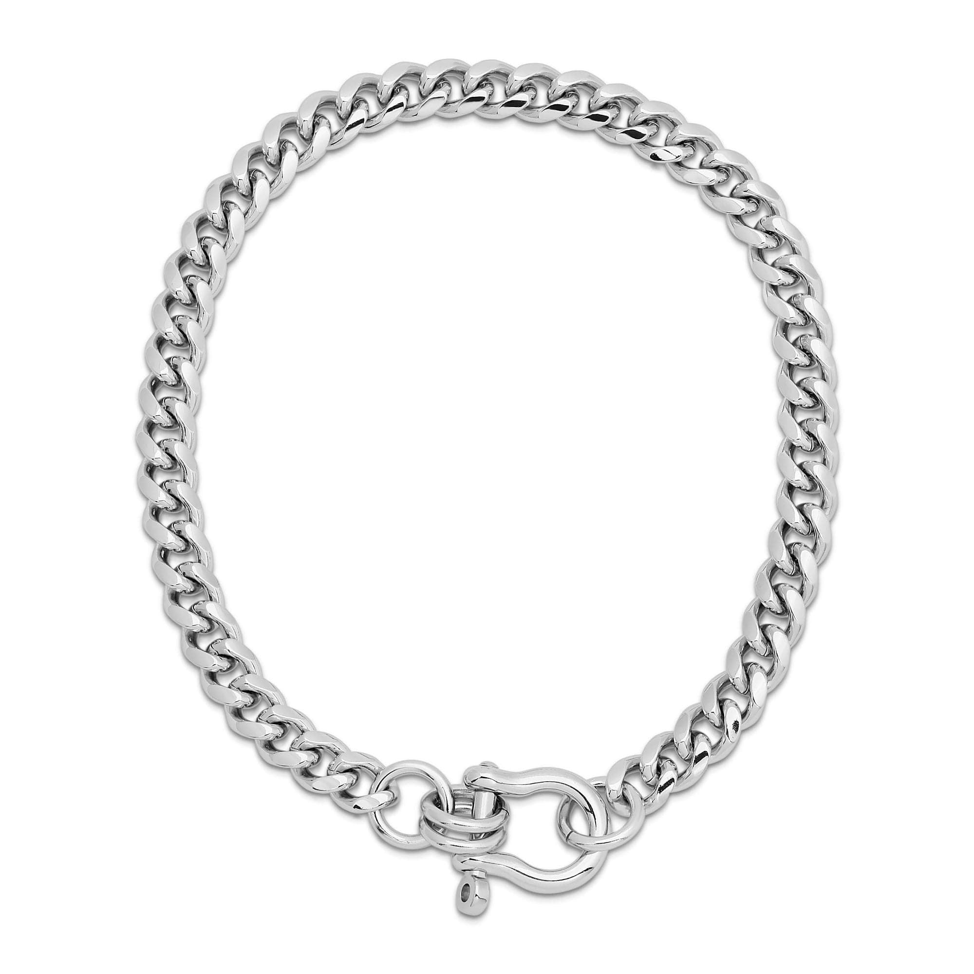 Silver curb chain Anouk Necklace with shackle clasp and rounded Cuban link design