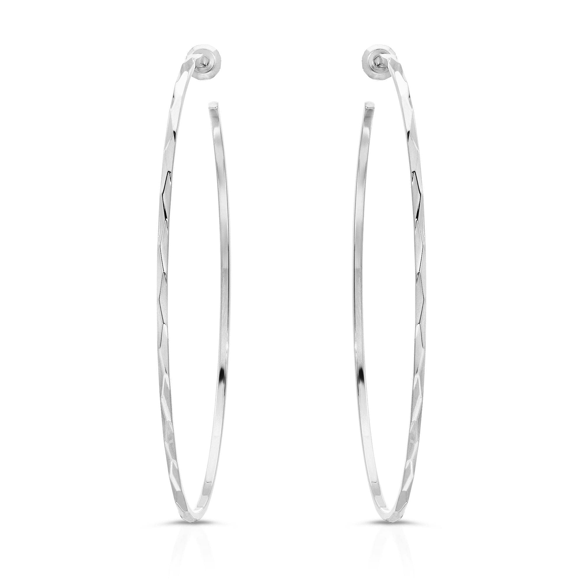 Silver hoop earrings named Avery Hoops made from recycled brass, hoop measures included