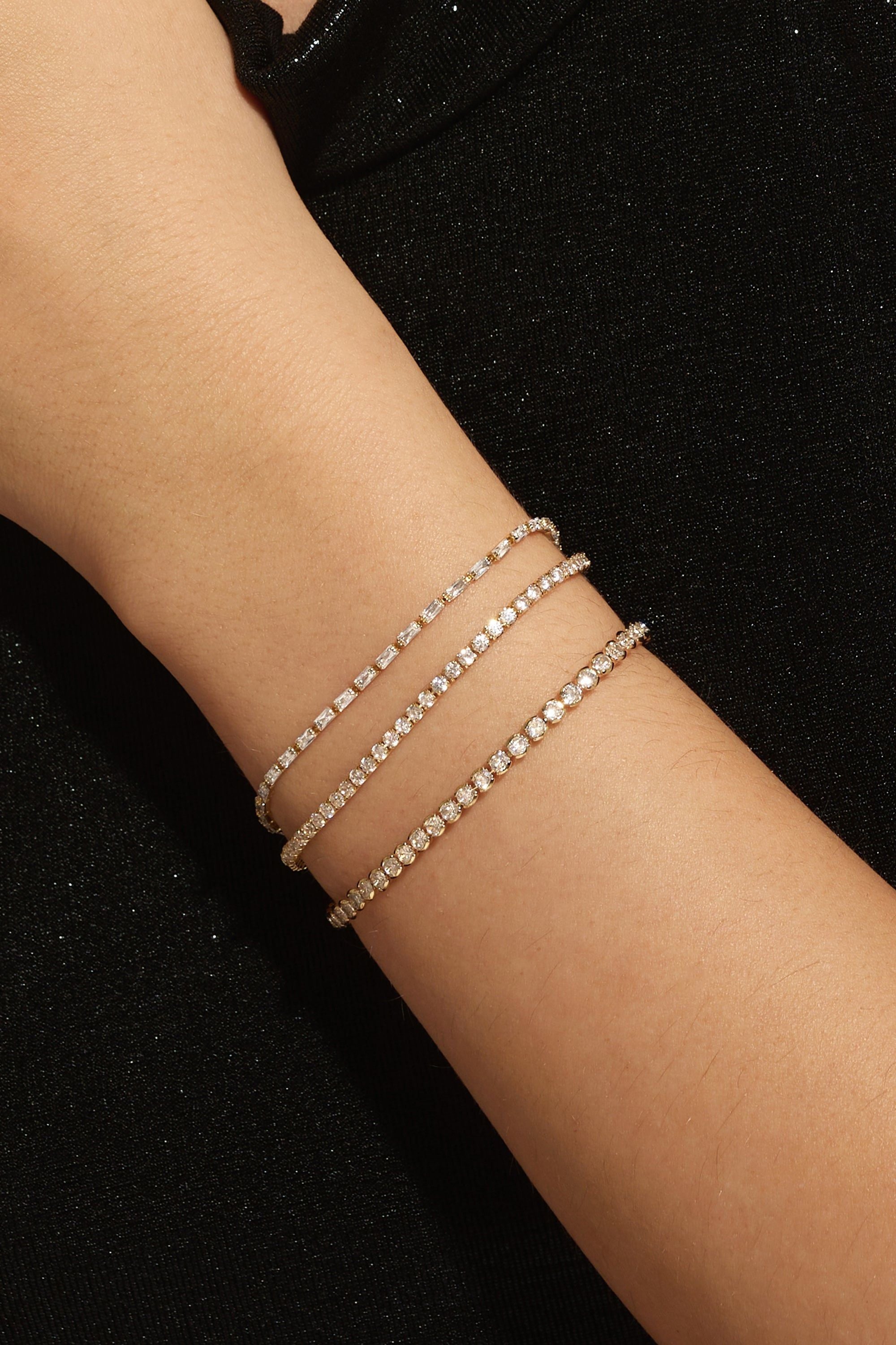 Three delicate, sparkling Baguette CZ Tennis Bracelets with extender baguette CZs