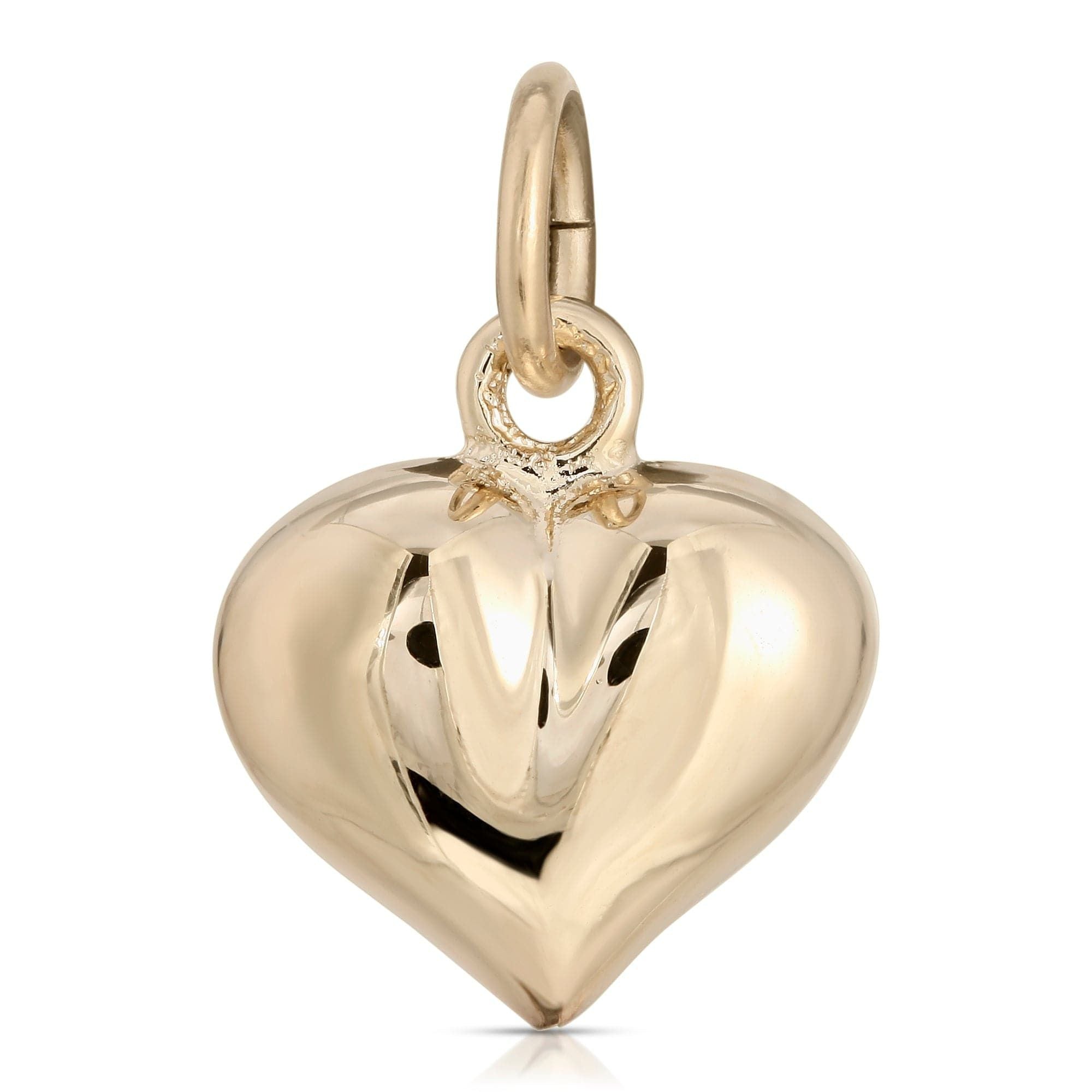 Gold heart charm from the Benny Puffy Heart Charm collection, made of recycled brass plated