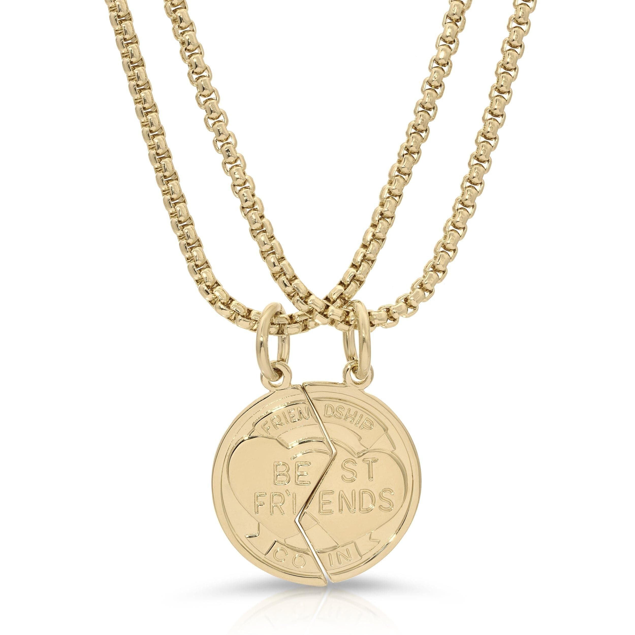 Gold Best Friend Coin Necklaces designed as separate necklaces meant for friendship