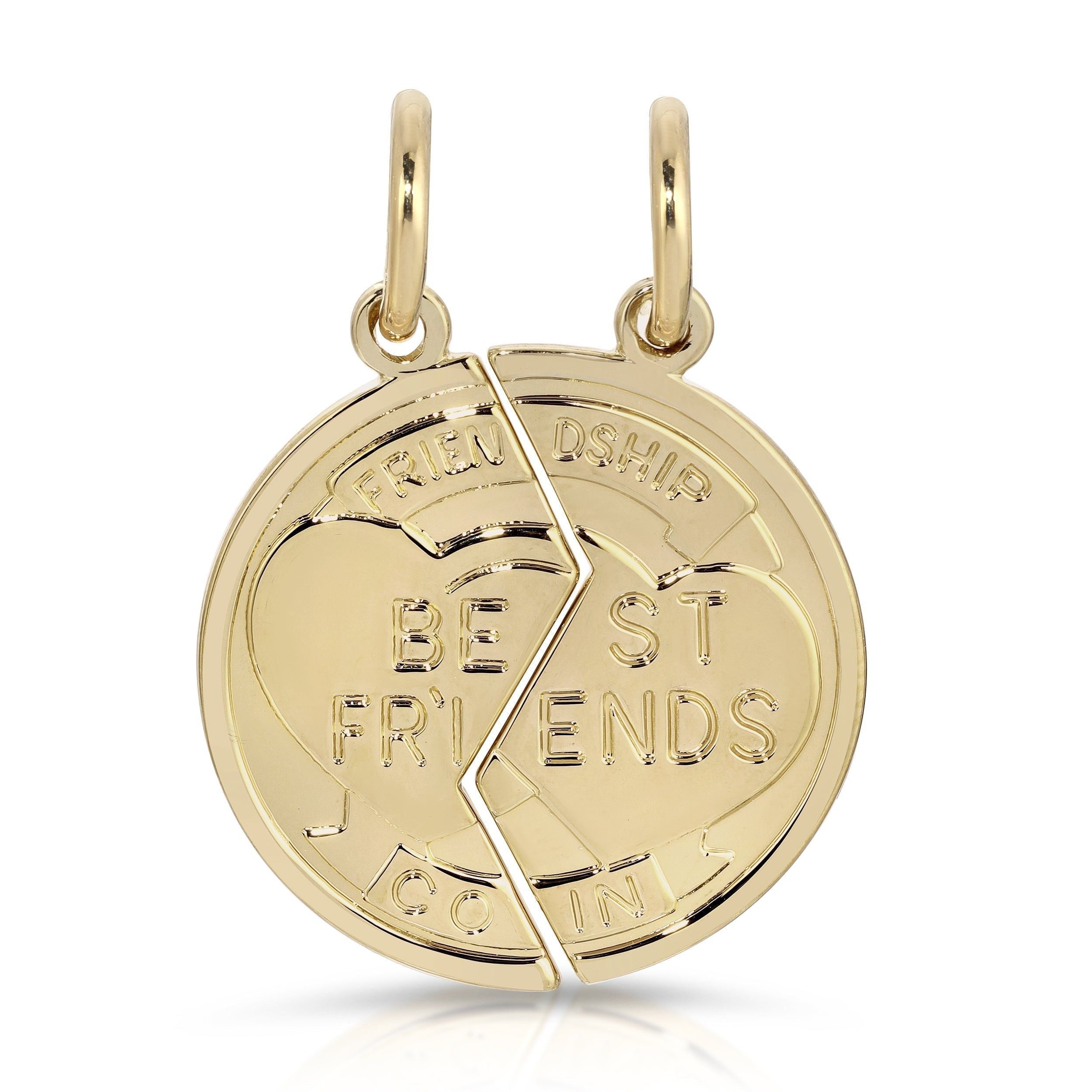 Gold best friends pendant from Best Friend Coin Pendants collection, featuring two separate designs