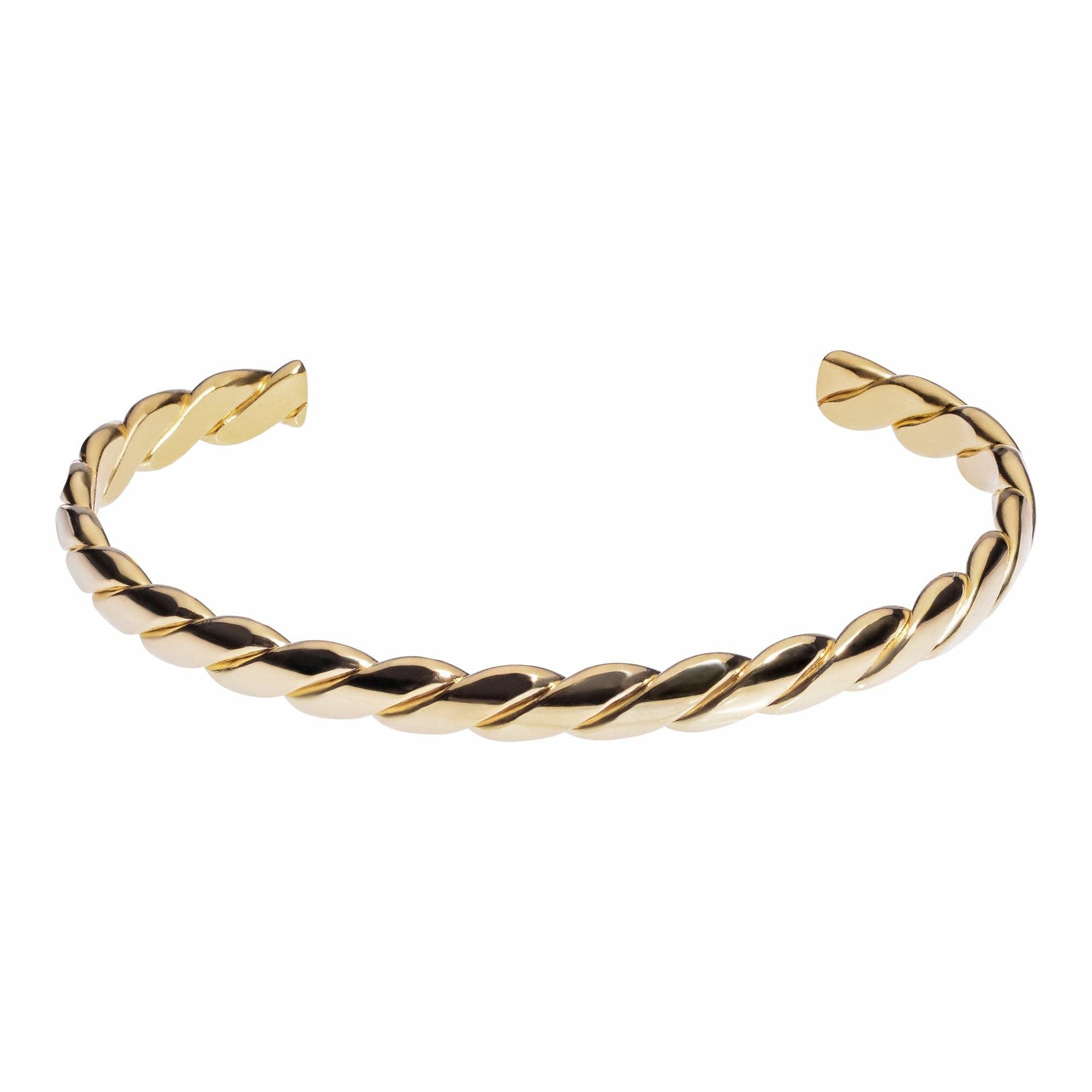 Gold twisted cuff bracelet made of inch braided recycled brass for an elegant look