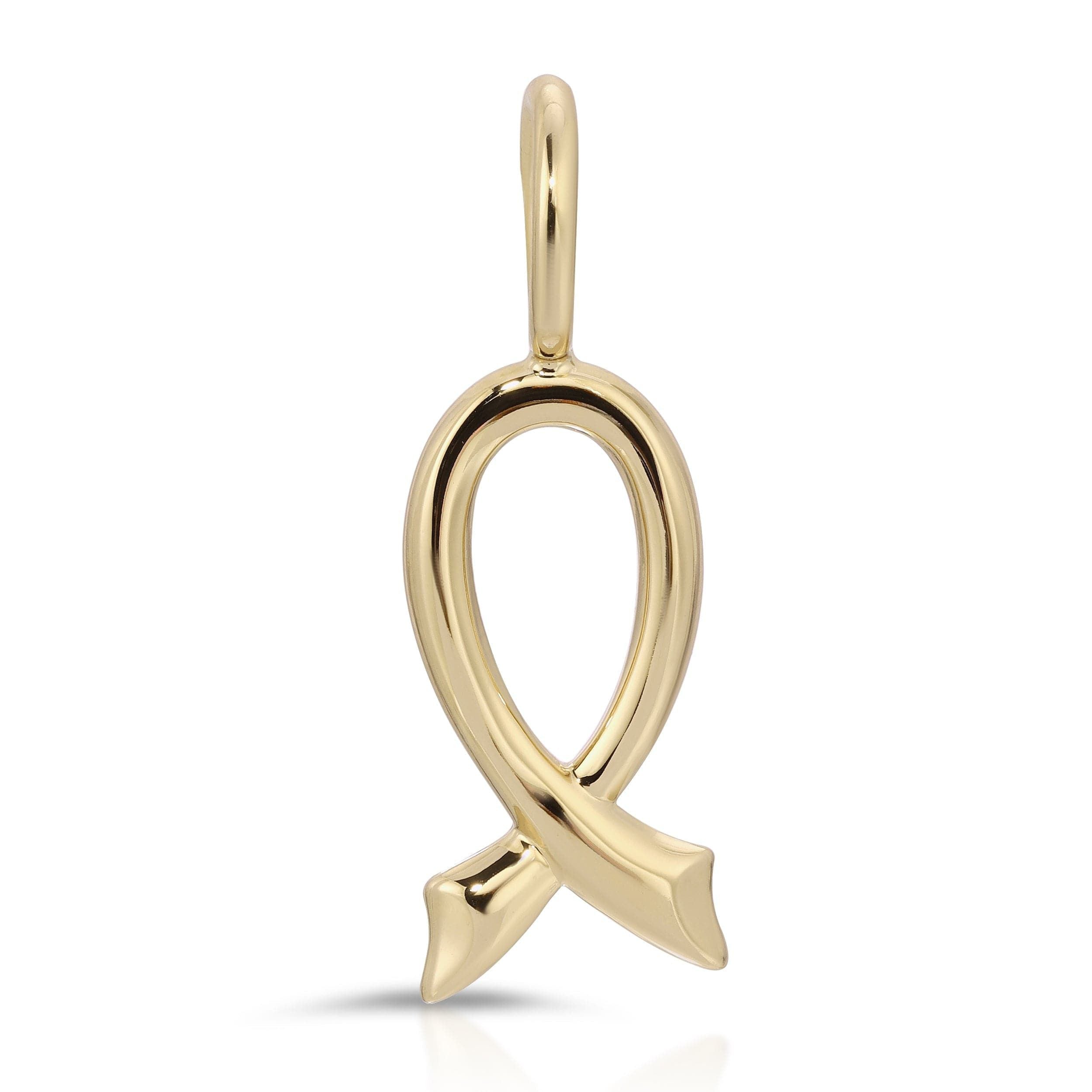 Gold ribbon pendant for Breast Cancer Awareness with rhodium plating and ecoat finish