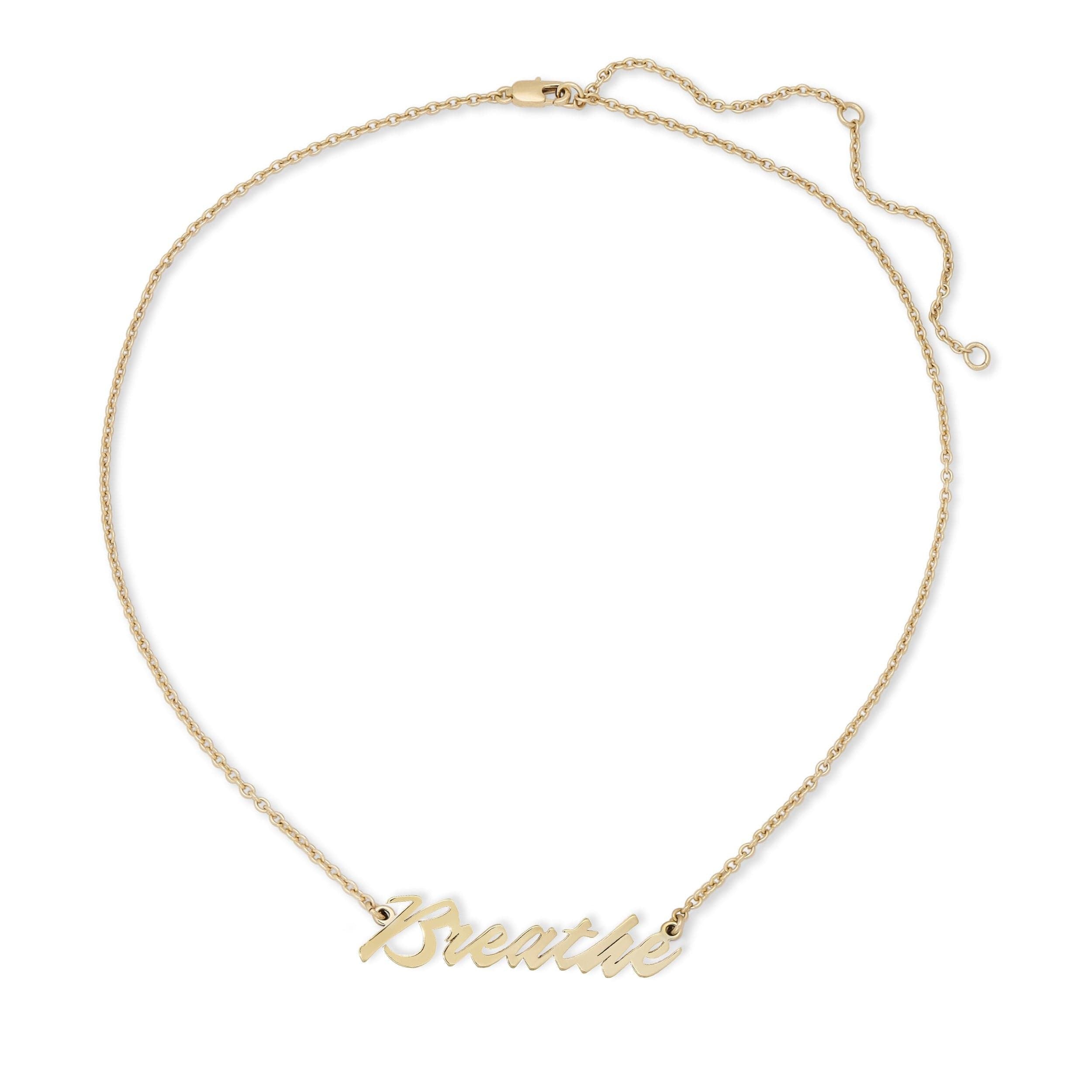 Gold Breathe Necklace with recycled brass plating and elegant rhodium necklace finish