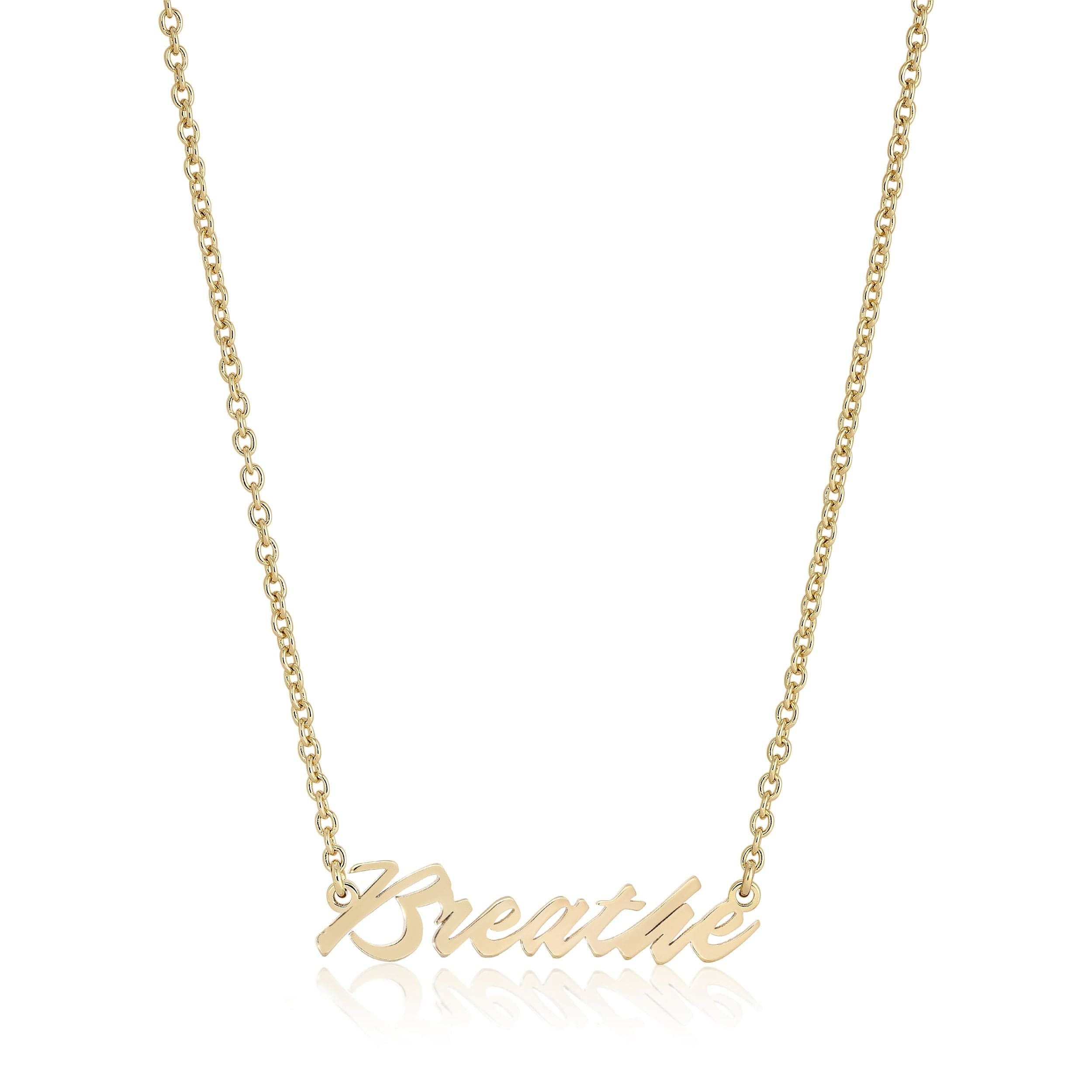 Gold Breathe Necklace in recycled brass plating featuring a stylish rhodium necklace design