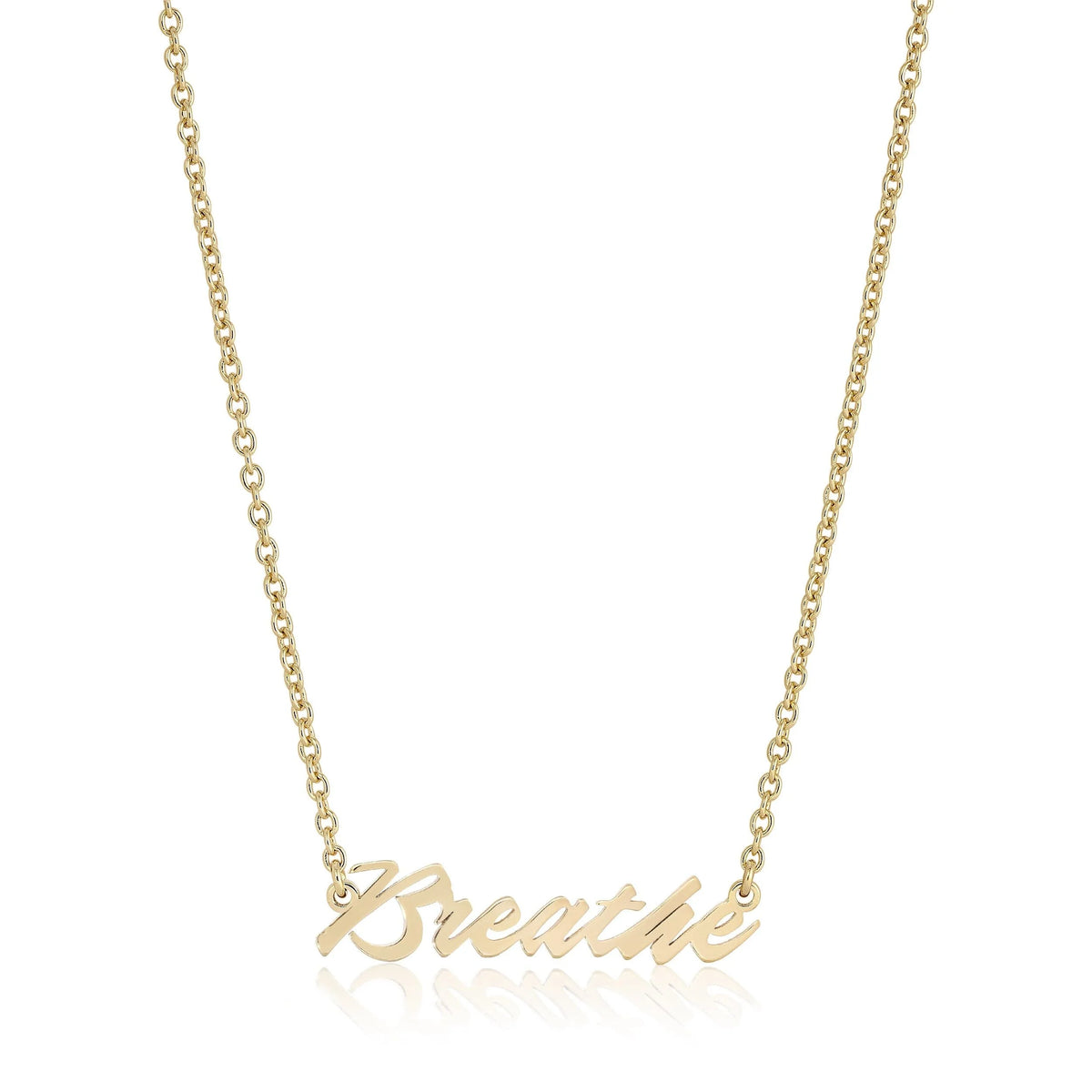 Shiny Gold Breathe Necklace hanging stylishly on a chain for your everyday look