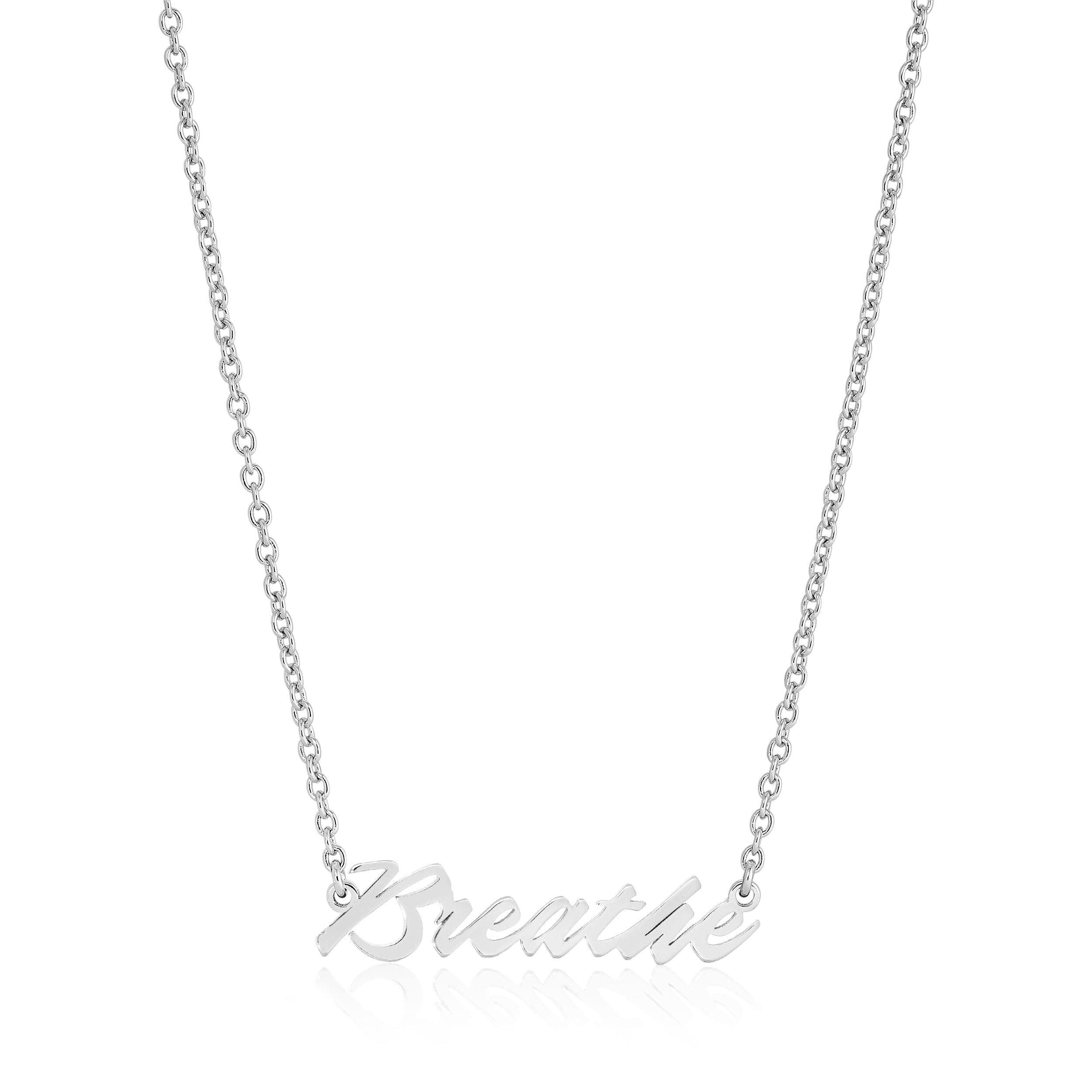 Silver Breathe Necklace made with recycled brass plating and rhodium for a sustainable style