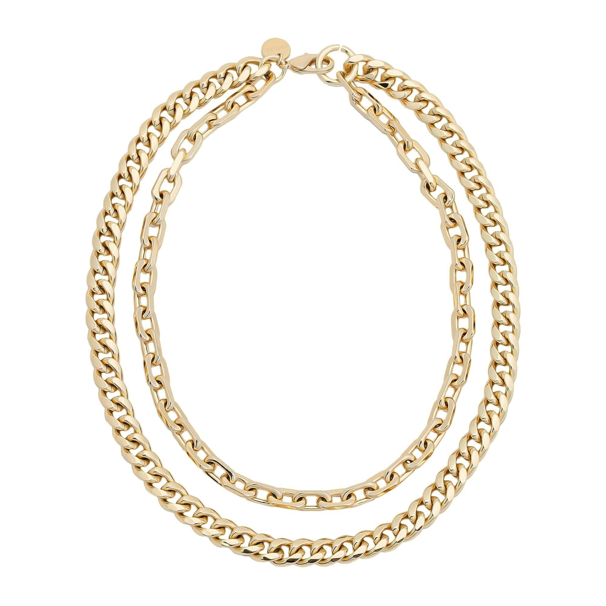 Gold-toned double-strand curb chain Cash Necklace in recycled brass cable design