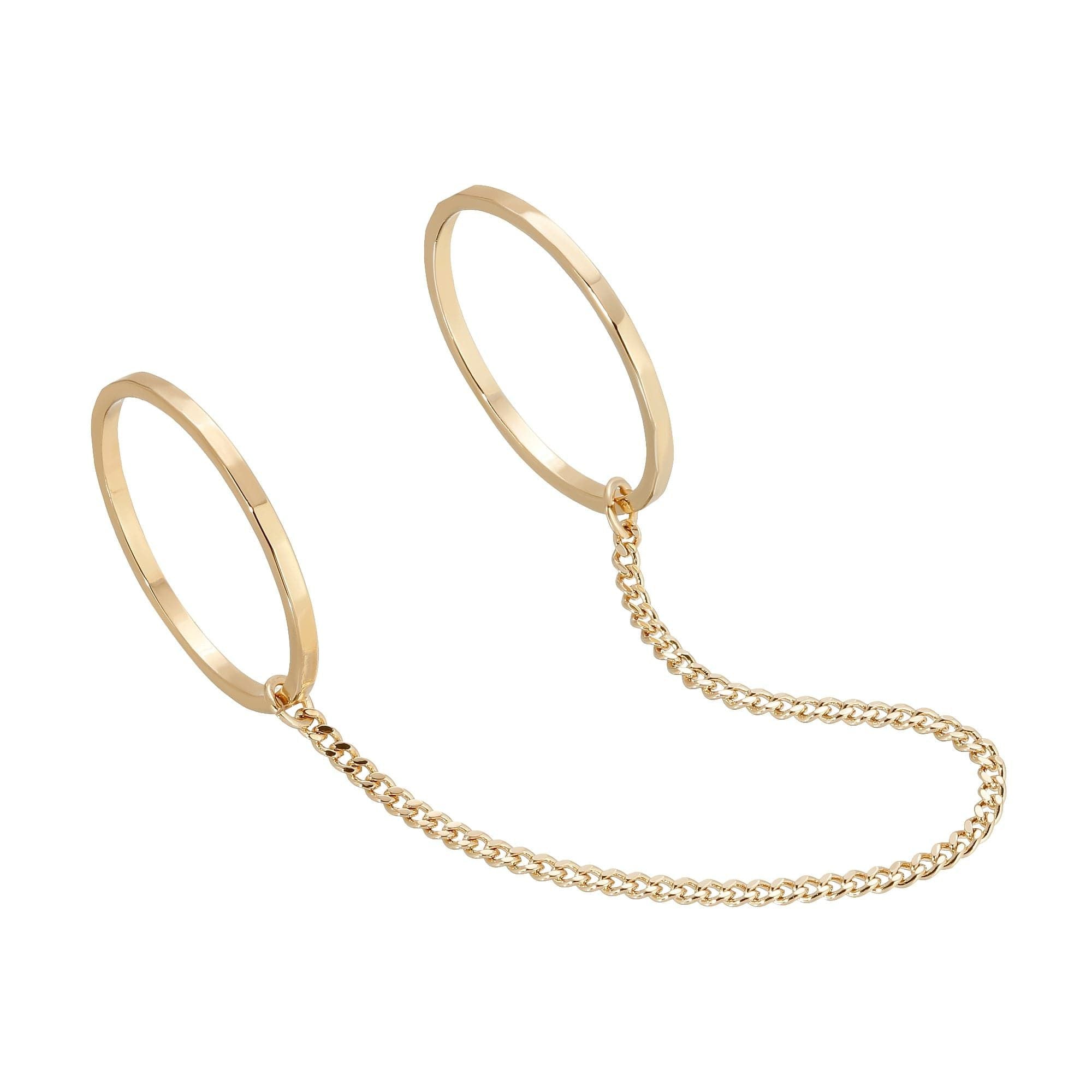 Gold-toned Celeste Double Chain Ring featuring a stylish tiny curb chain design