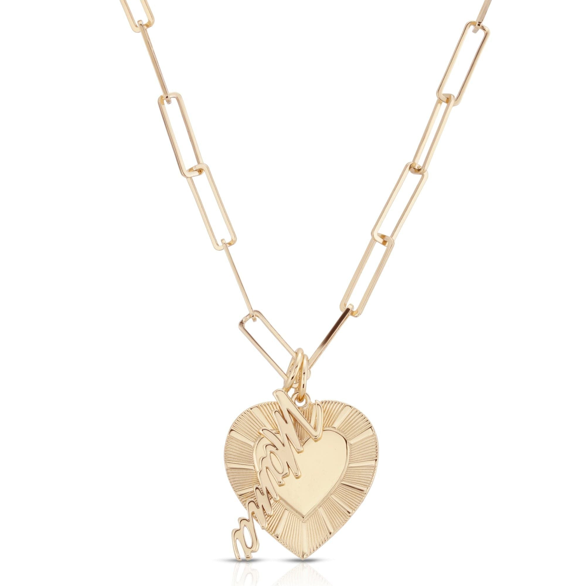 Gold heart pendant necklace from the Charli Charm Necklace on a rectangle link chain