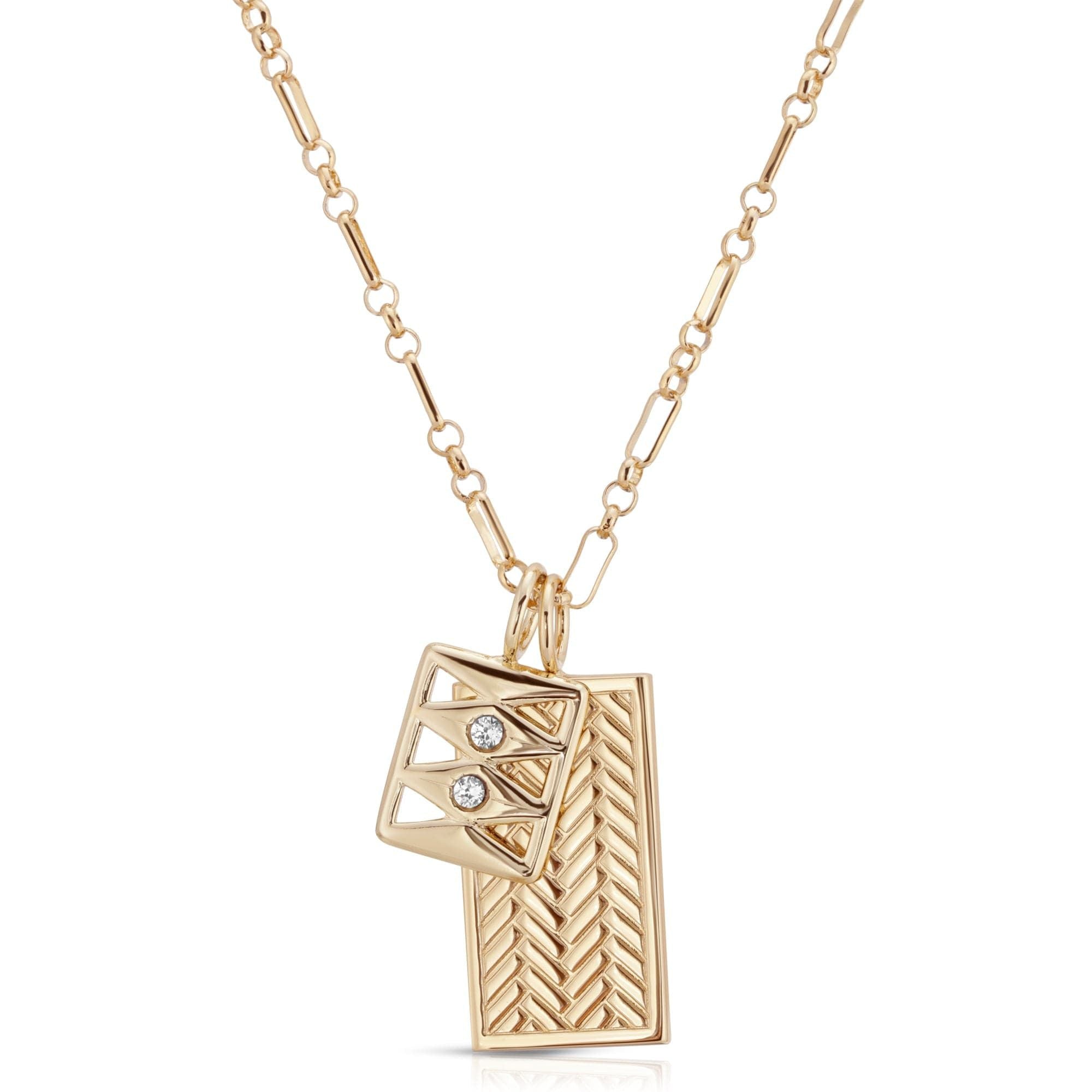 Gold Cidney Charm Necklace with geometric pendants and multi link chain design