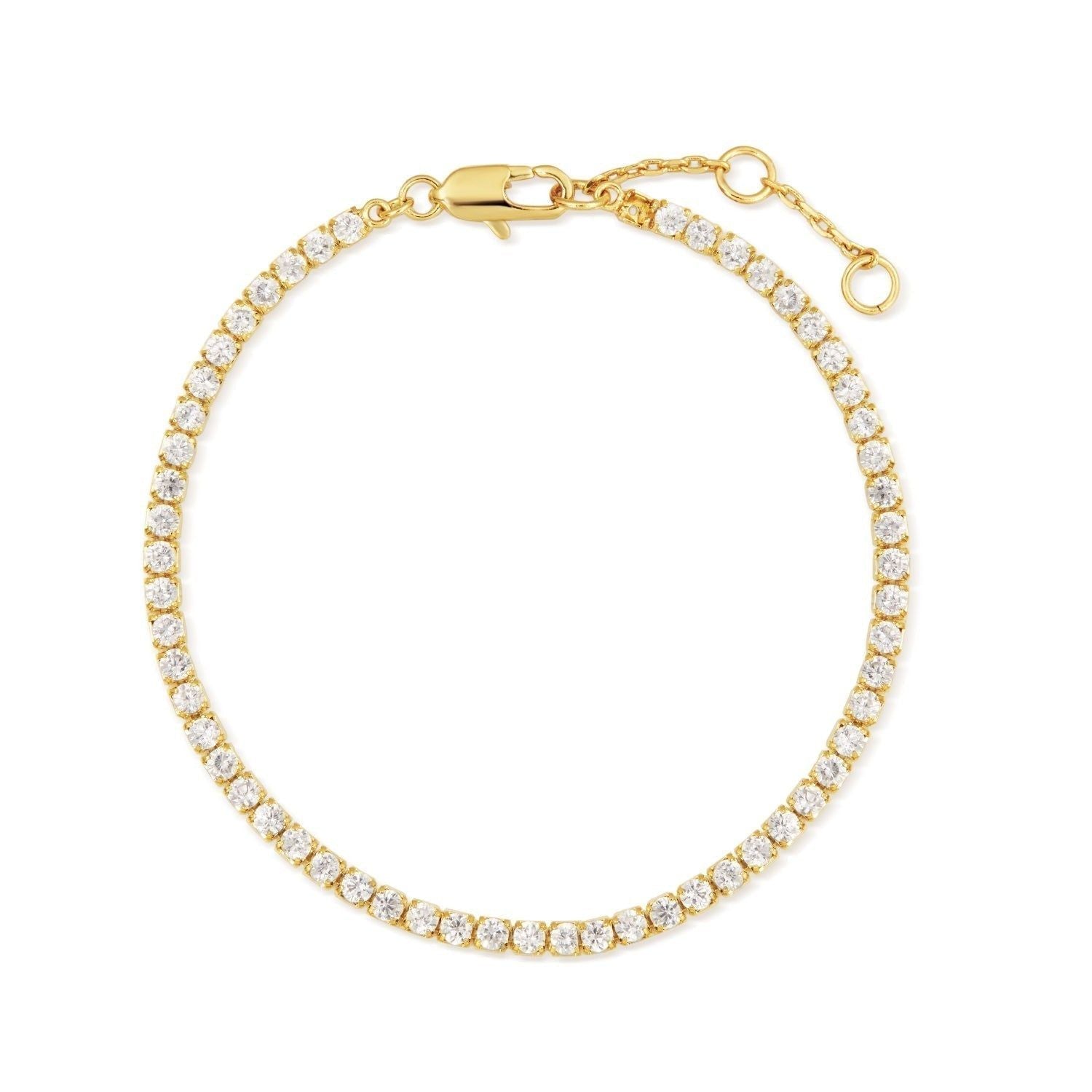 Gold Classic CZ Tennis Bracelet with clear stones and extender CZs measure for elegance