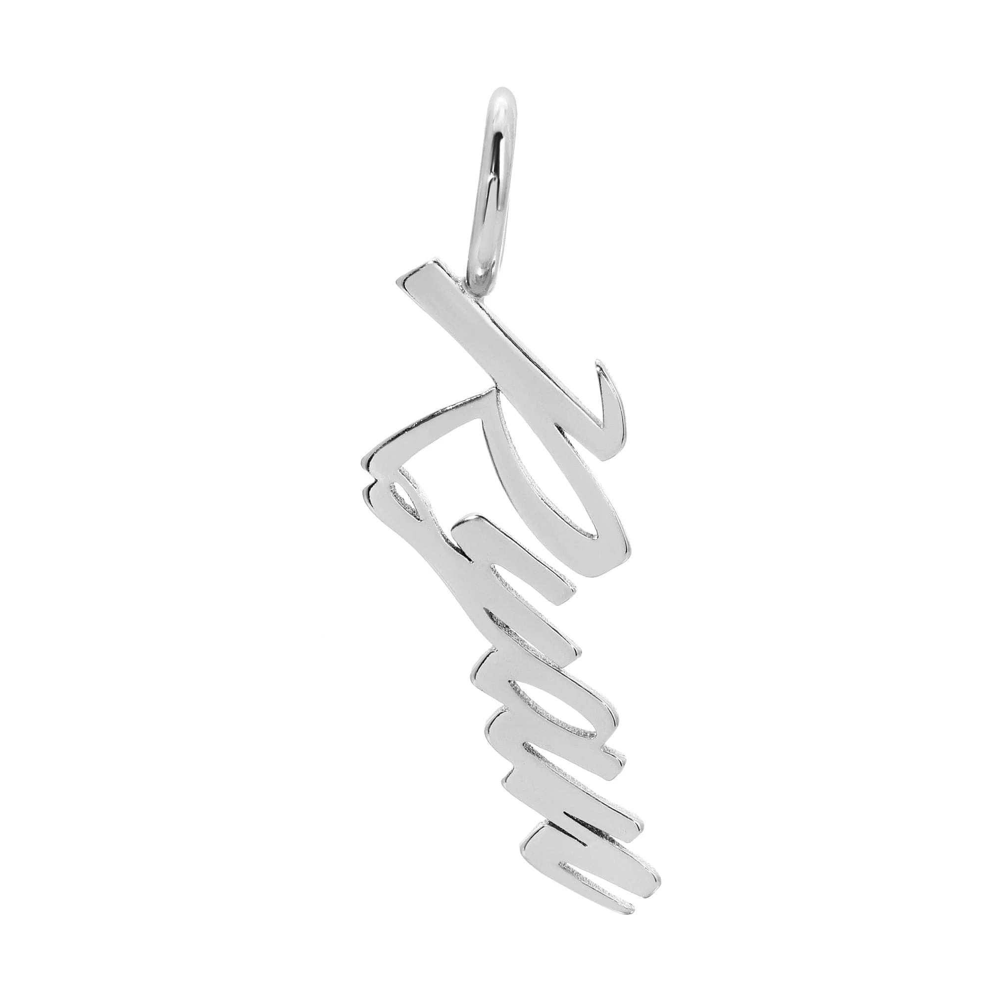 Silver name pendant from Custom Script Name Pendant collection showcasing personalized jewelry