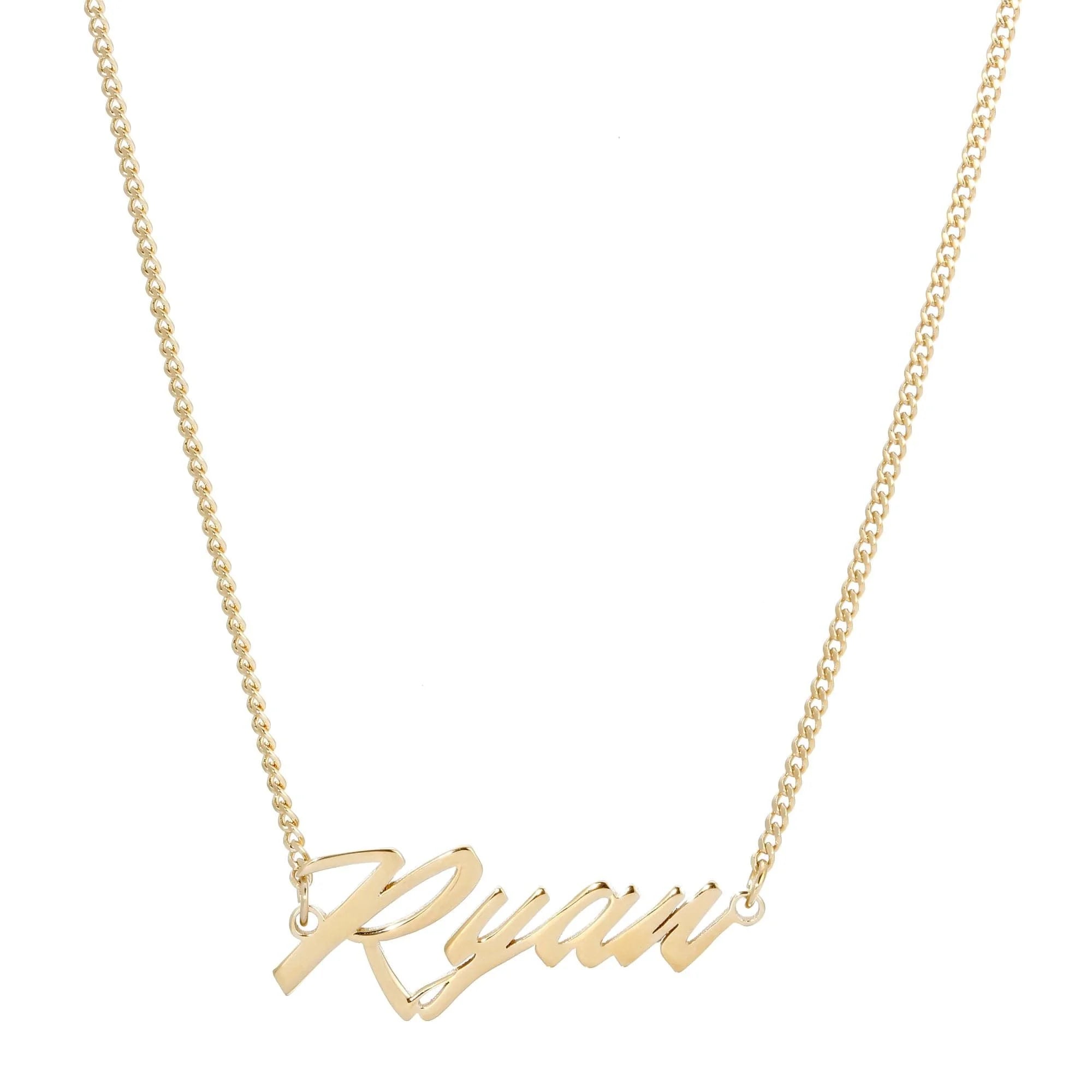 Gold Ryan name necklace from Custom Script Nameplate, perfect for personalized style
