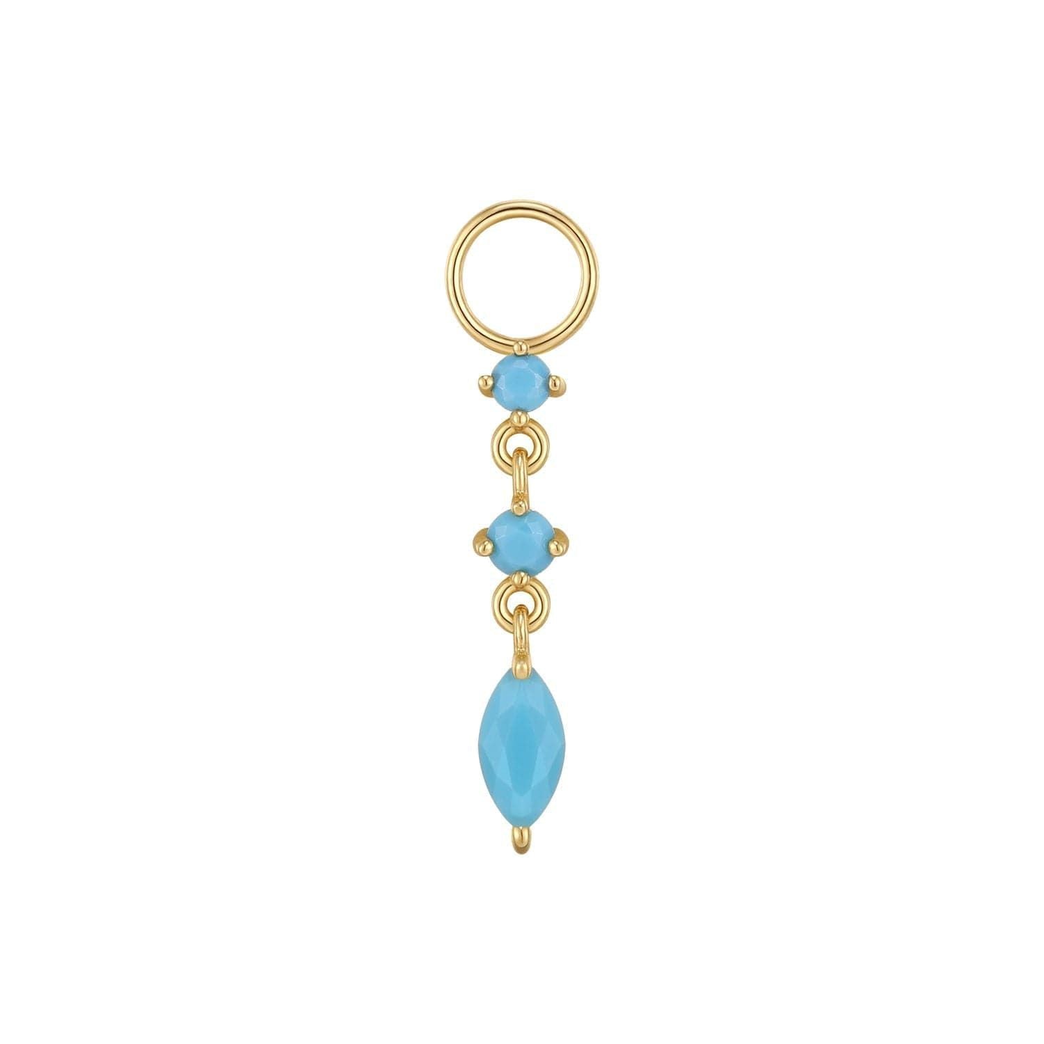 Gold and turquoise charm on CZ Drip Hoop Charm from veremil collection earrings