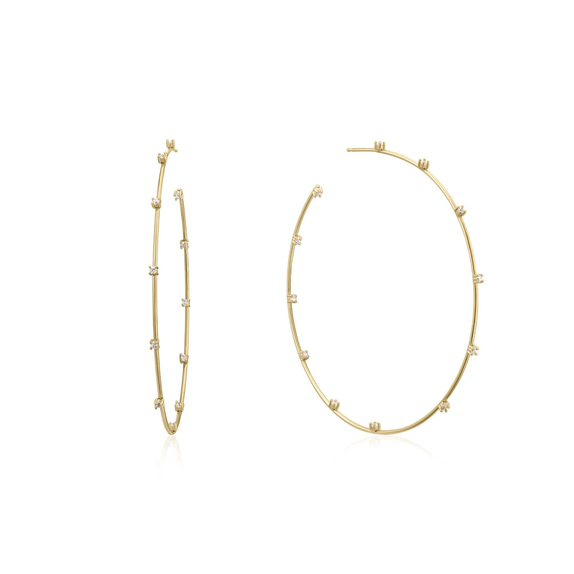 Cz Studded Thin Oversized Hoops in 14k Gold Vermeil with embedded gems for elegant style