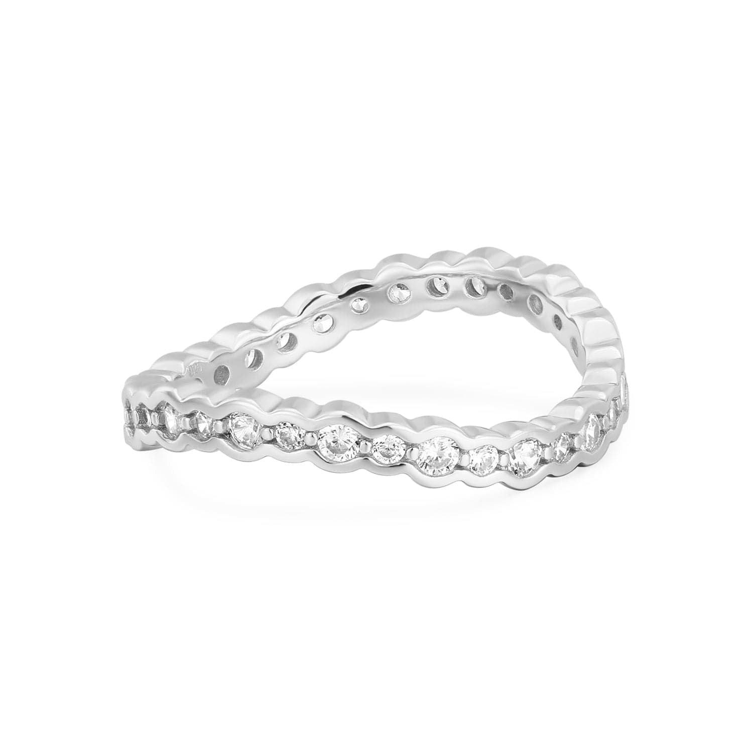 Silver eternity ring with diamonds in a Cz Wavy Ring Eternity Band design