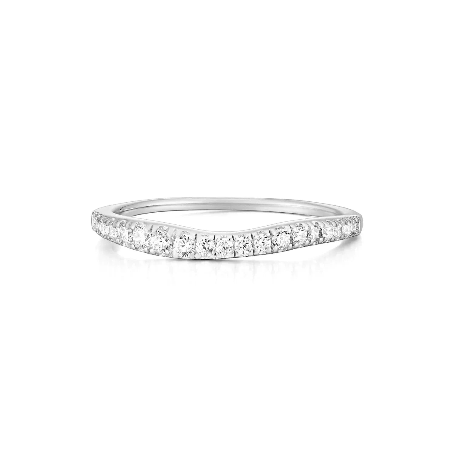Shiny curved diamond wedding band on the CZ Wavy Ring product page