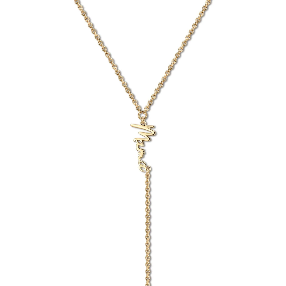 Gold Mama pendant necklace from the Dainty Script Mama Lariat Necklace collection