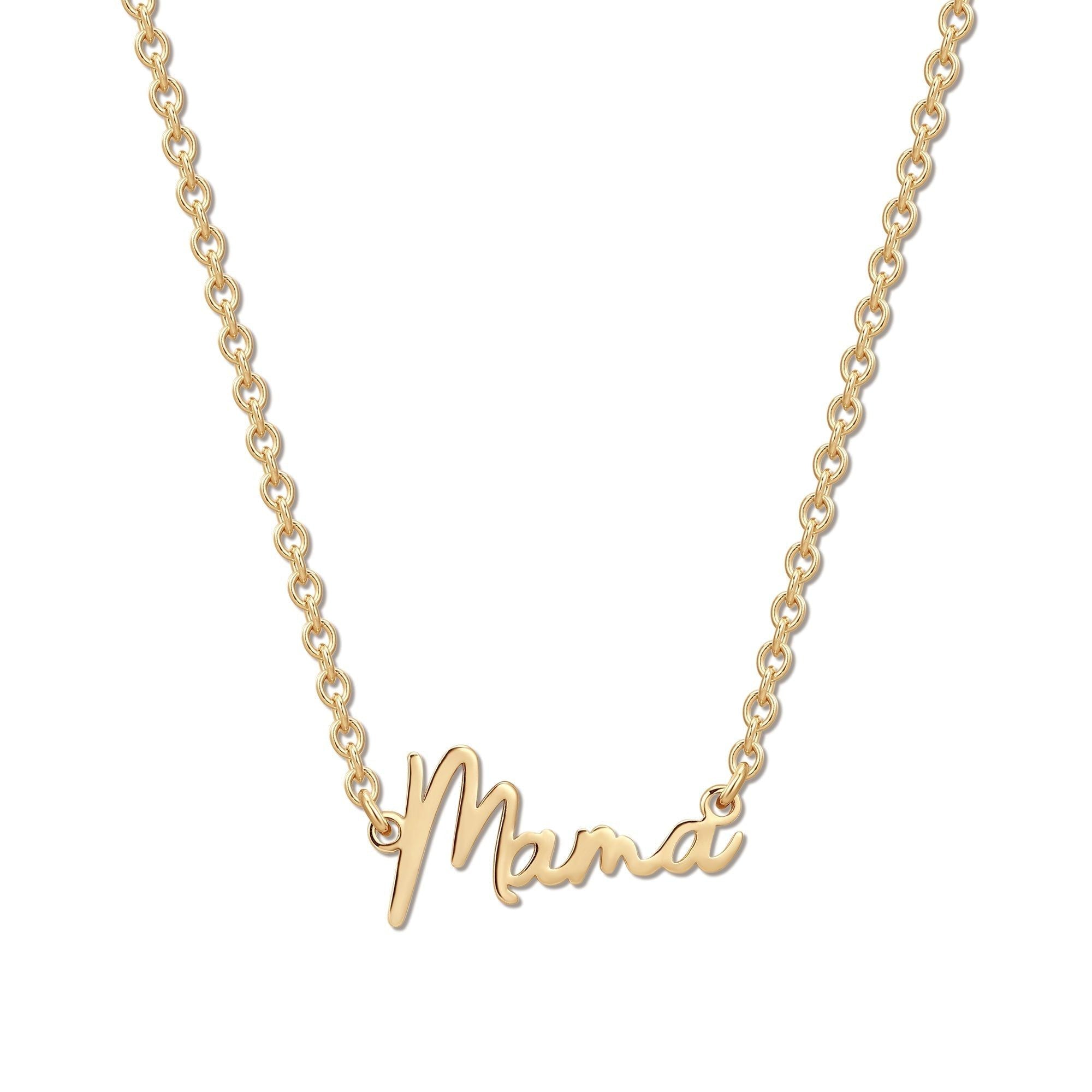 Gold Dainty Script Mama Necklace featuring elegant script design for stylish moms