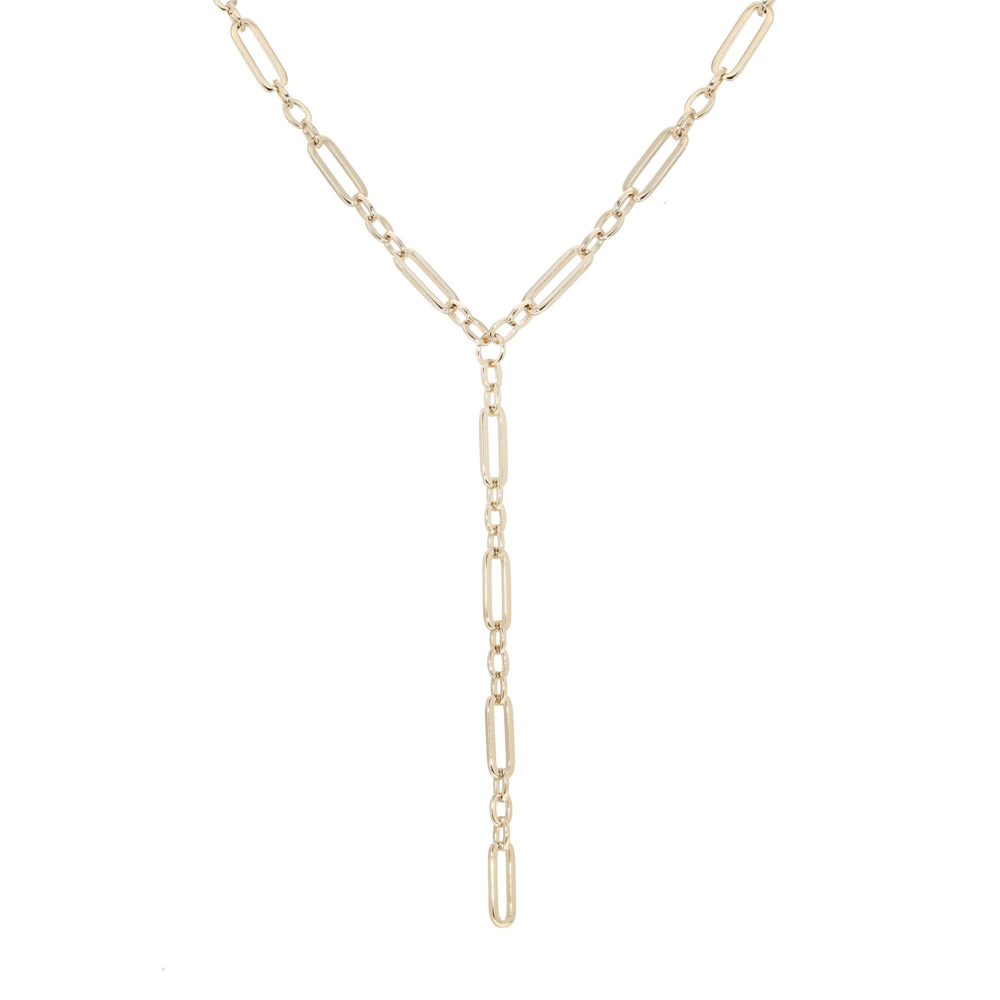 Gold-toned Y-shaped chain necklace named Dean Lariat with recycled brass plating