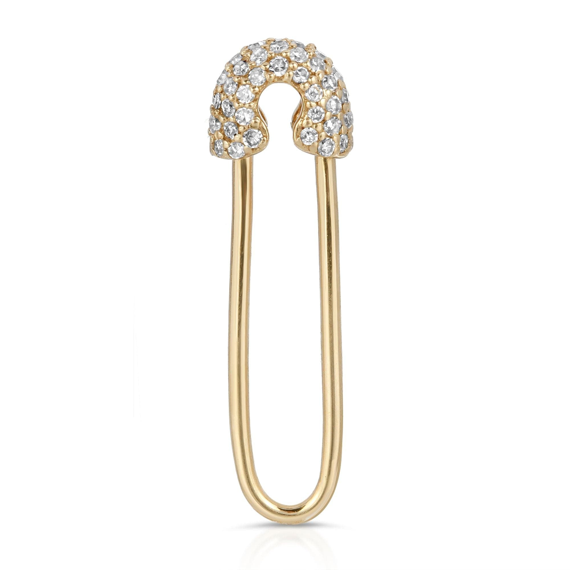 Gold Safety Pin Earring adorned with diamond embellishments in 14K solid gold