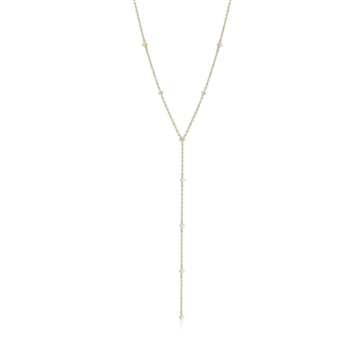 Yellow gold lariat necklace with small diamond accents from Diamond Studded Lariat collection
