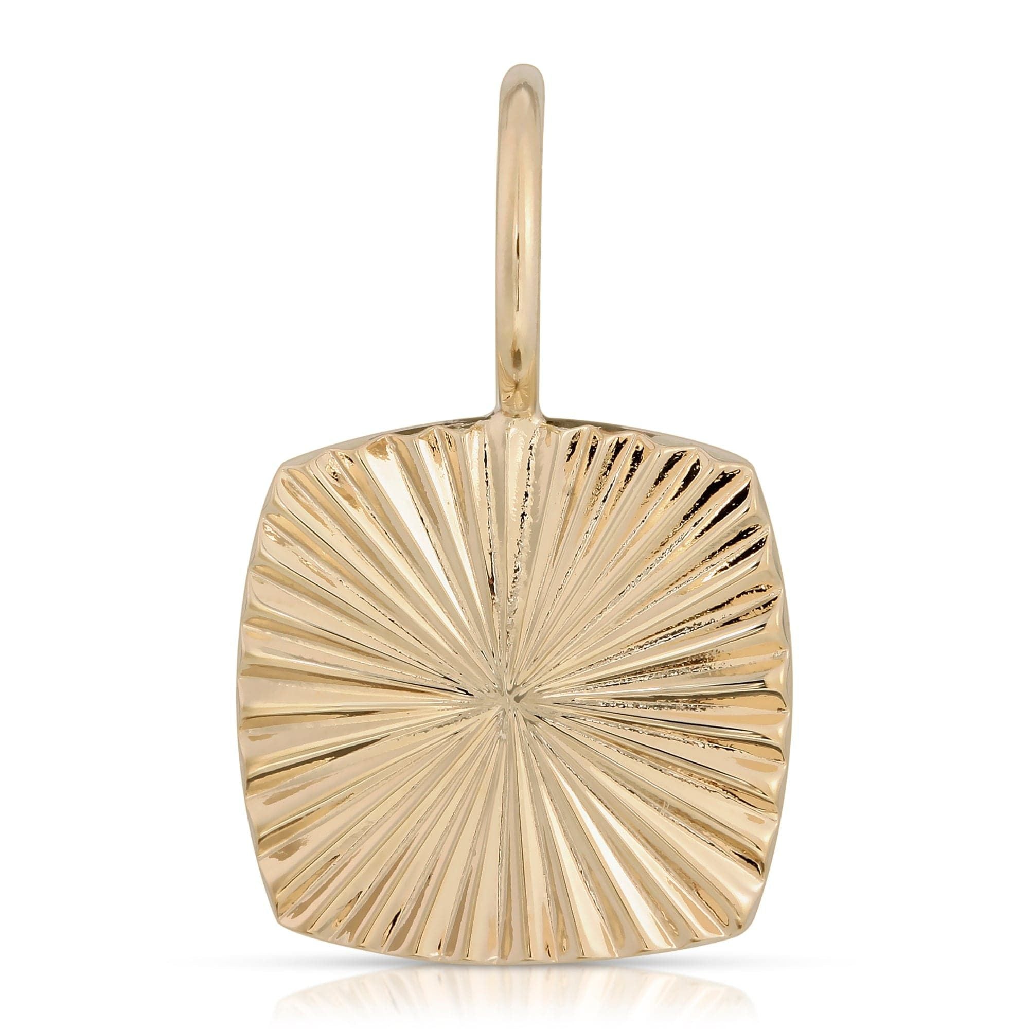 Gold square Diana Charm pendant in recycled brass plated with radiating lines design