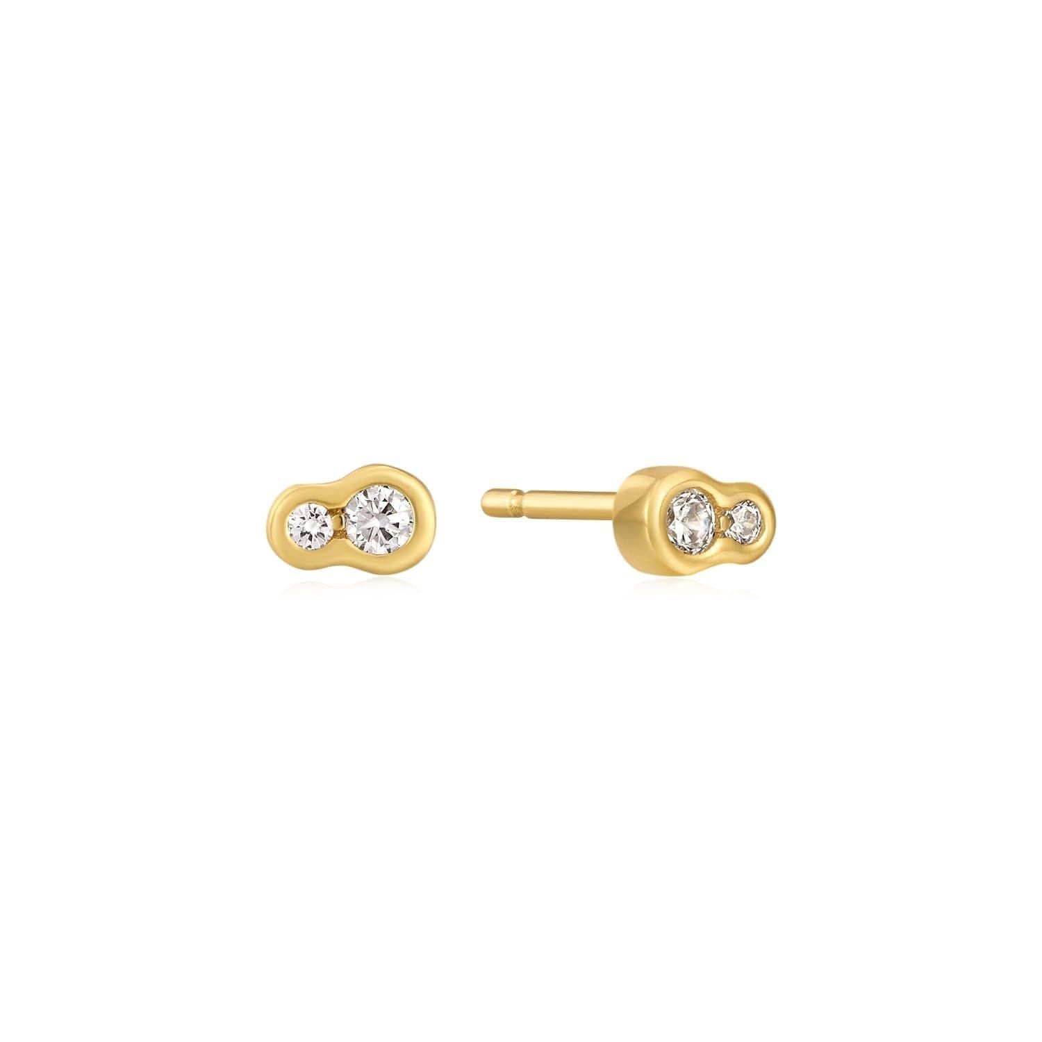 Gold stud earrings with two diamonds in 14k gold vermeil for timeless elegance