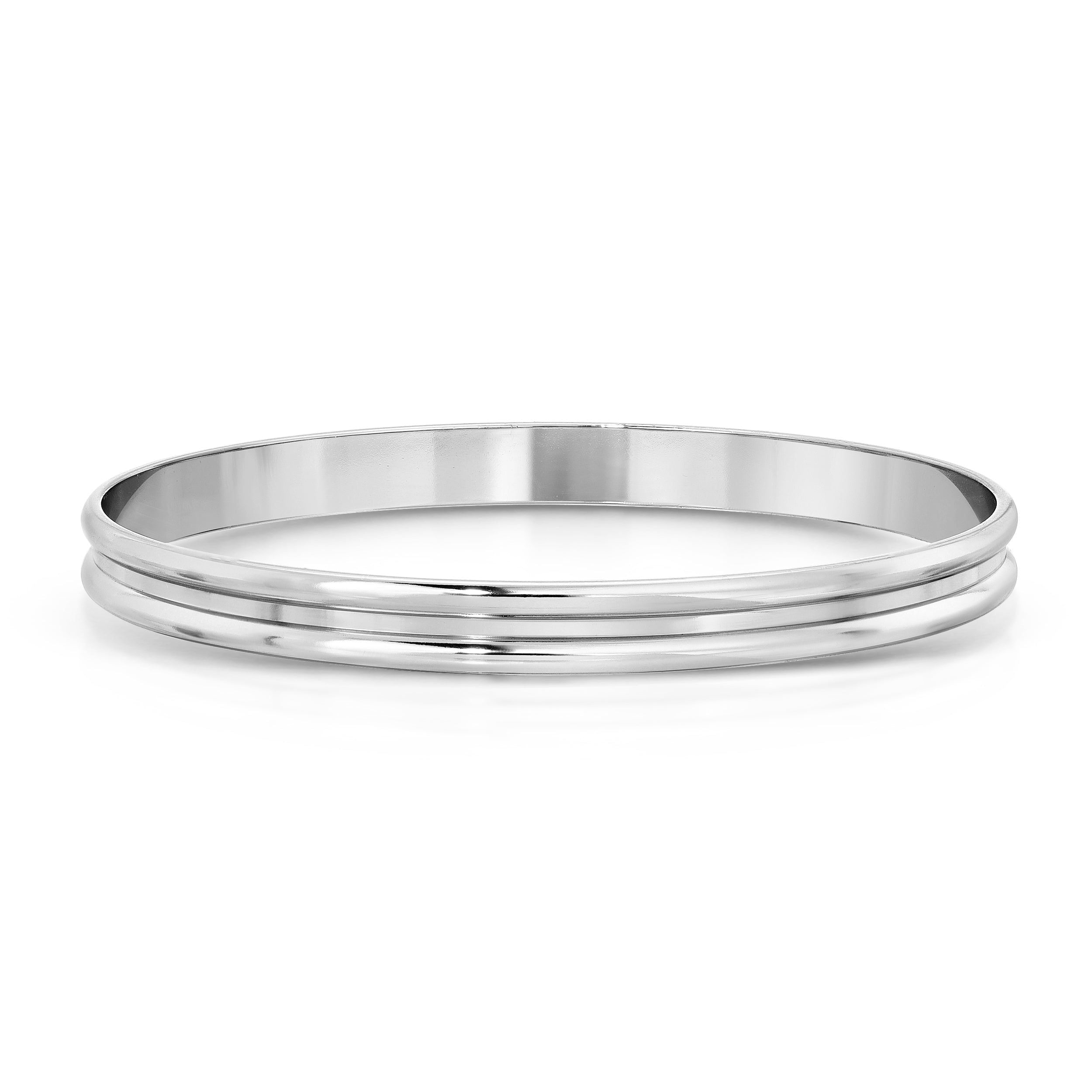 Silver bangle bracelet in Double Domed Bangle design with 14k gold accents