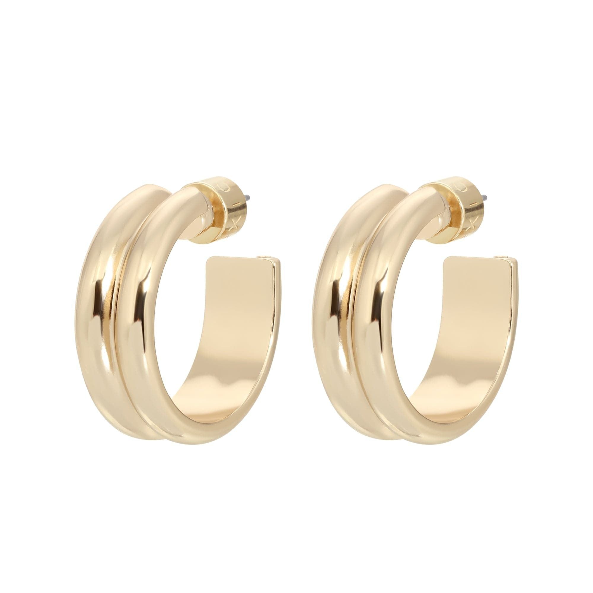 Pair of gold hoop earrings featuring a stylish double domed design in Double Domed Hoops