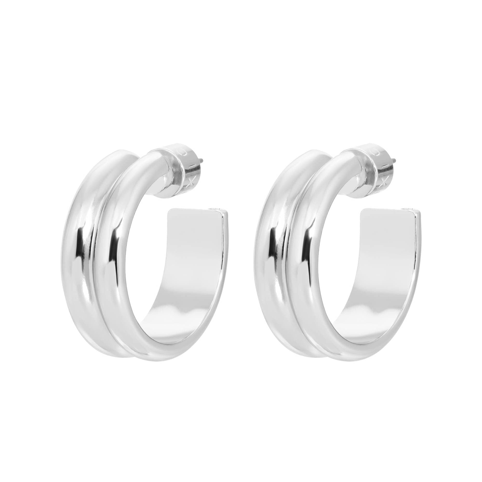 Pair of silver hoop earrings featuring a stylish double domed design