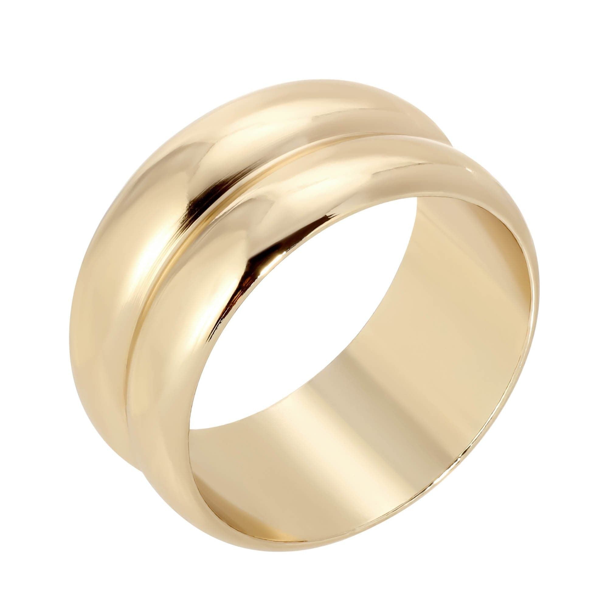 Gold-colored wide band ring from the Double Domed Ring collection, perfect for an impact stack