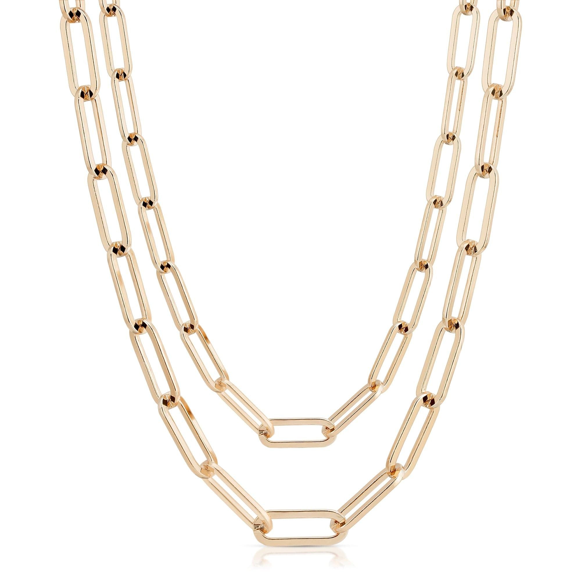 Gold-toned double-strand necklace featuring 14k gold plated rectangle link chain design