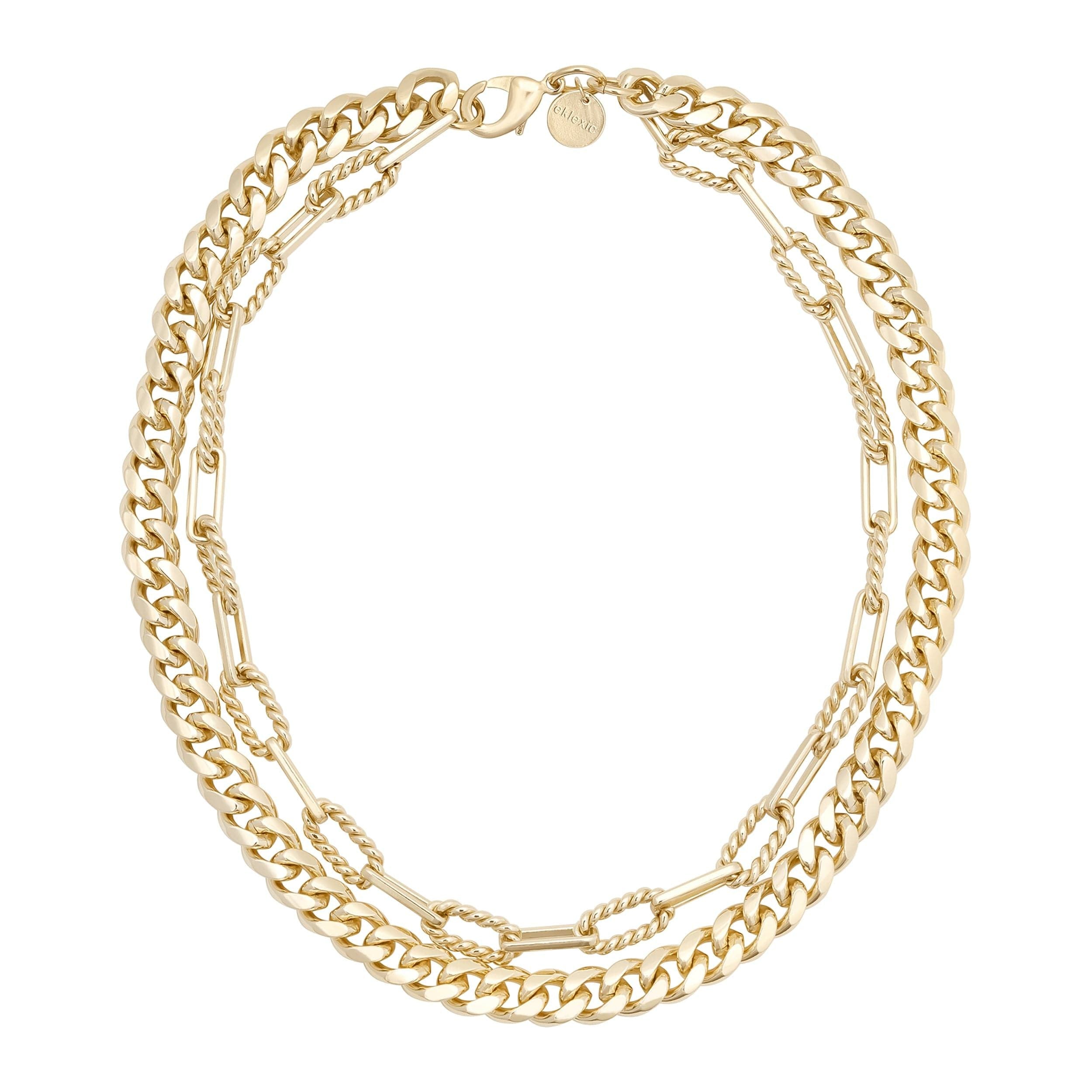 Gold-toned Double Layer Talia Necklace with alternating twisted link chain design