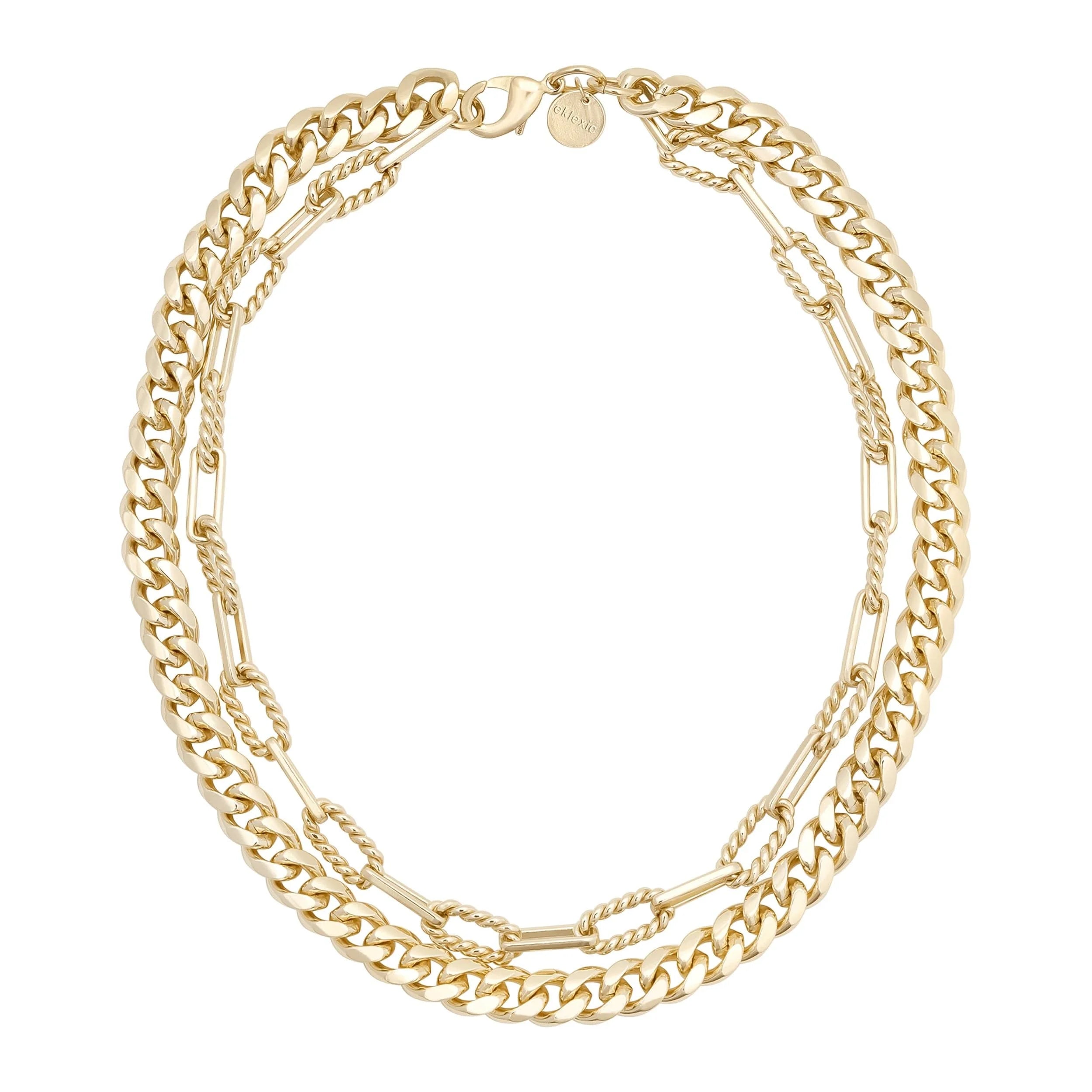 Gold-toned double layer Talia Necklace with alternating twisted link chain design