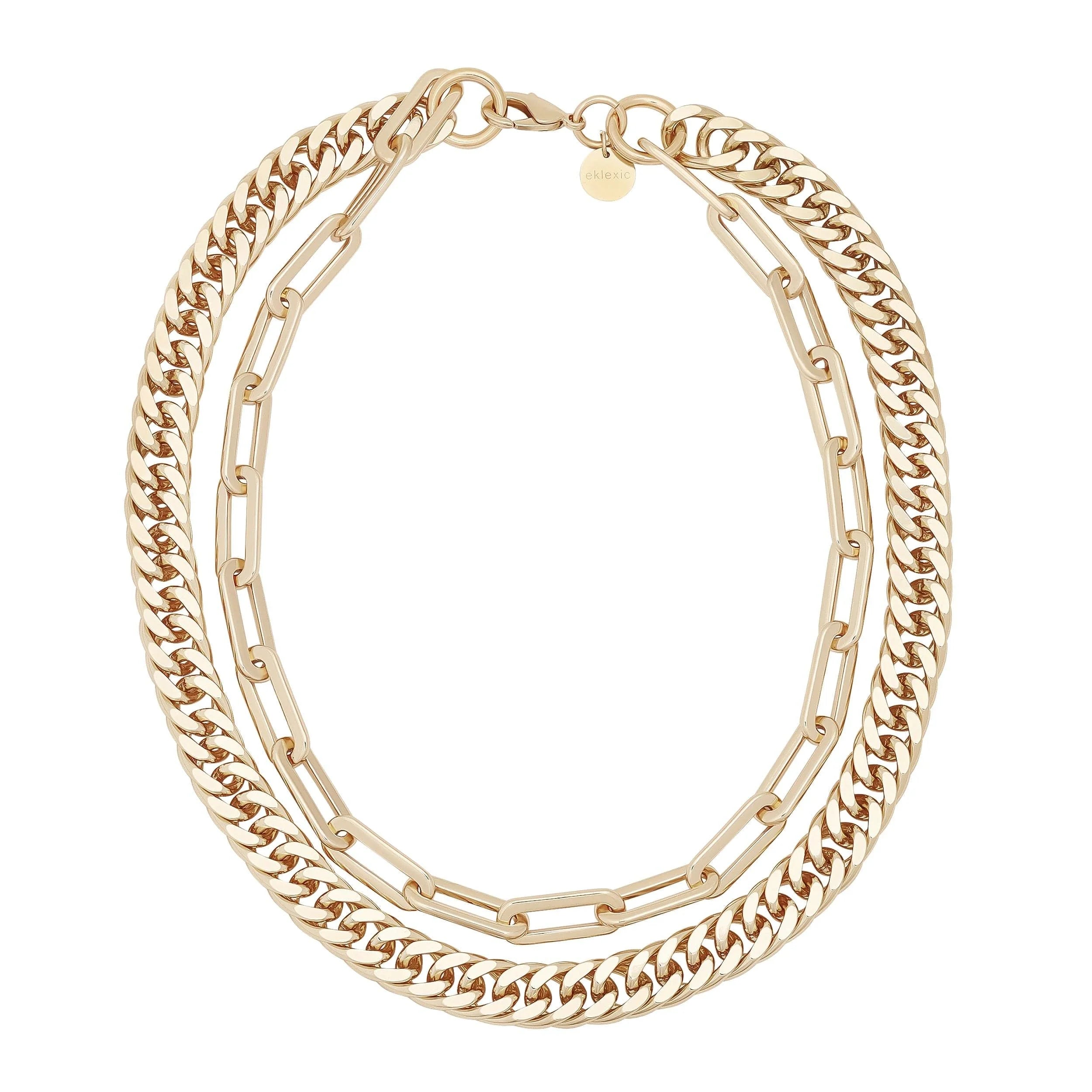 Gold-toned double-layer Wren Necklace with paper clip chain, layered Wren design