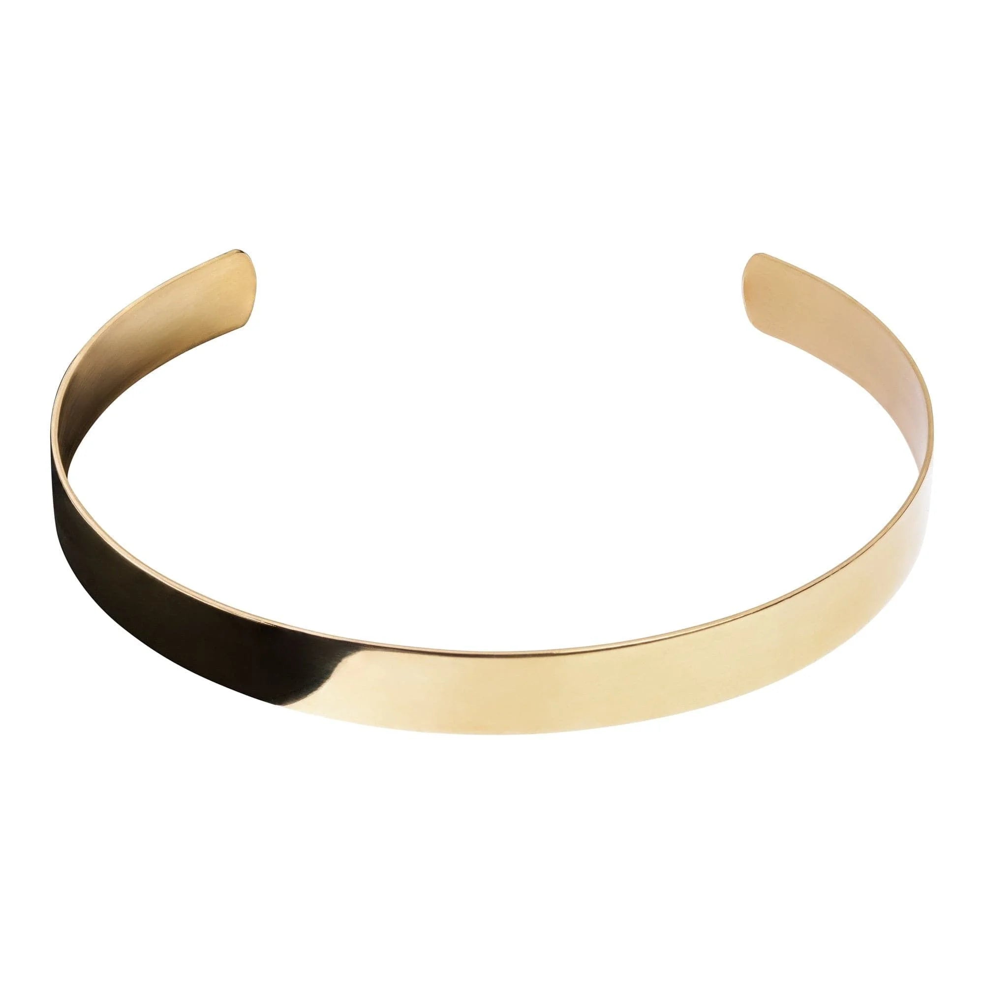 Gold-colored metal choker necklace in 1/2 inch recycled brass collar with stylish design